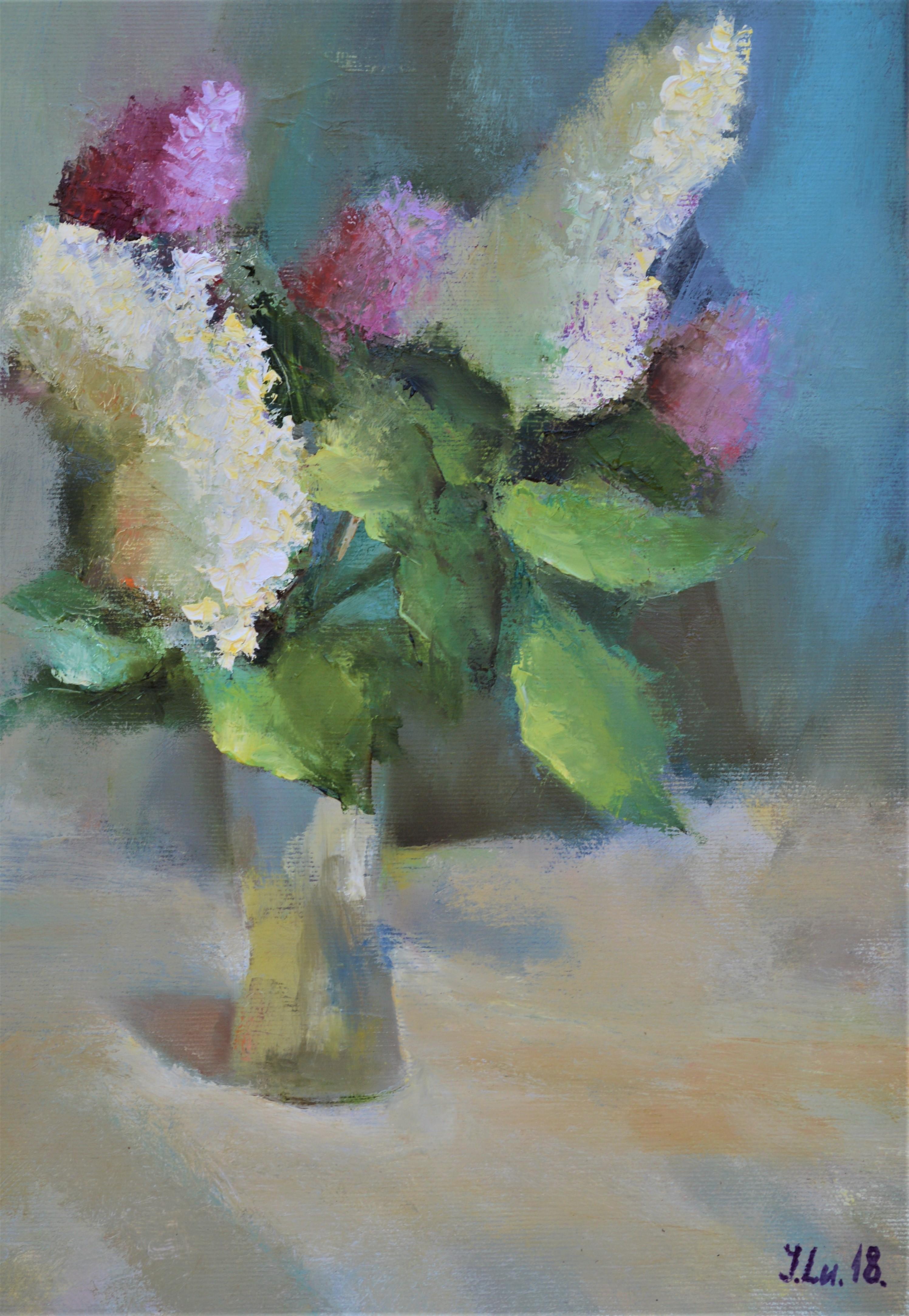 Lilac still-life - Painting by Elena Lukina