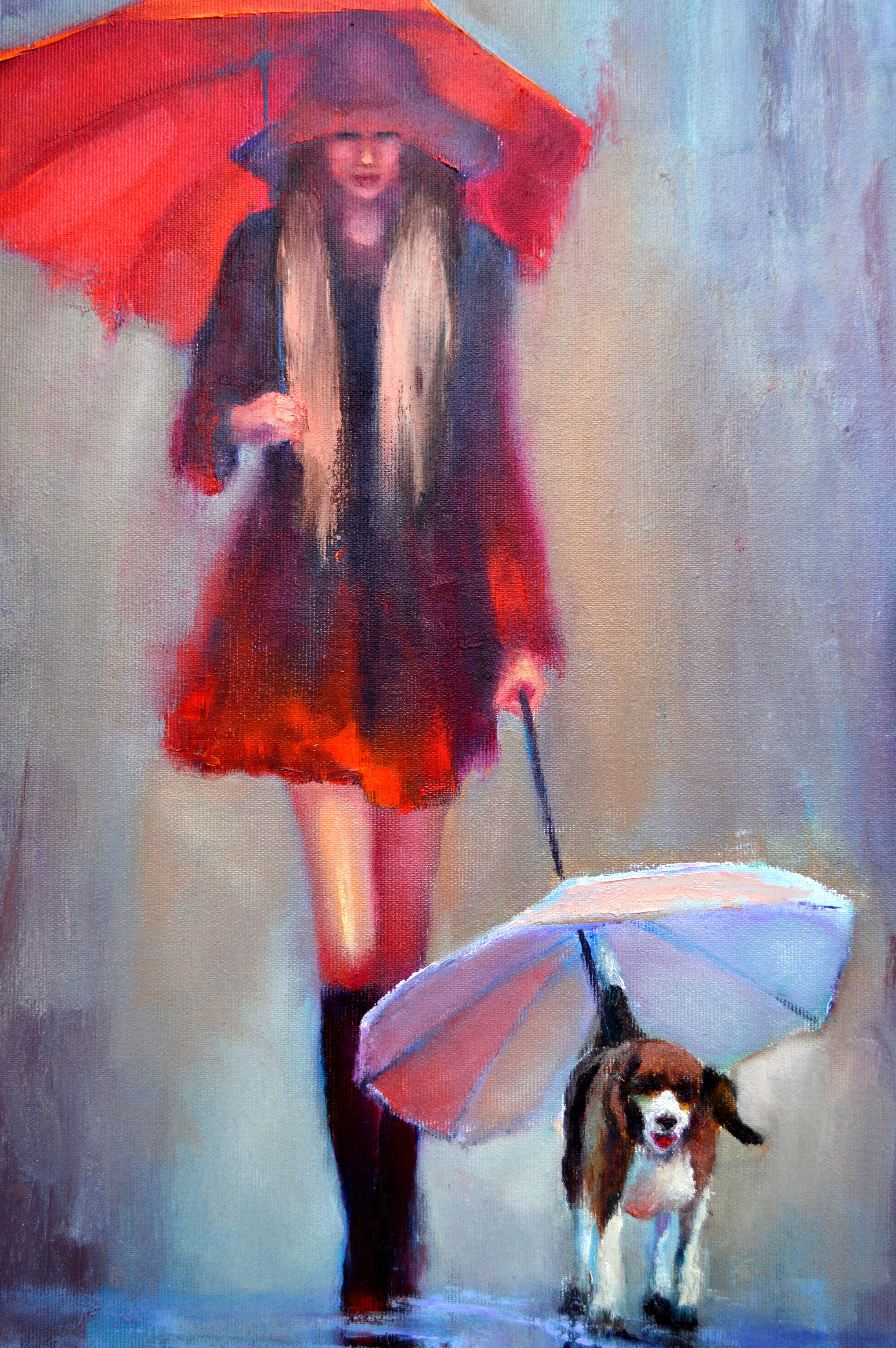 Petit Chaperon Rouge 60X40 huile, cadeaux de St Valentin art - Expressionniste Painting par Elena Lukina