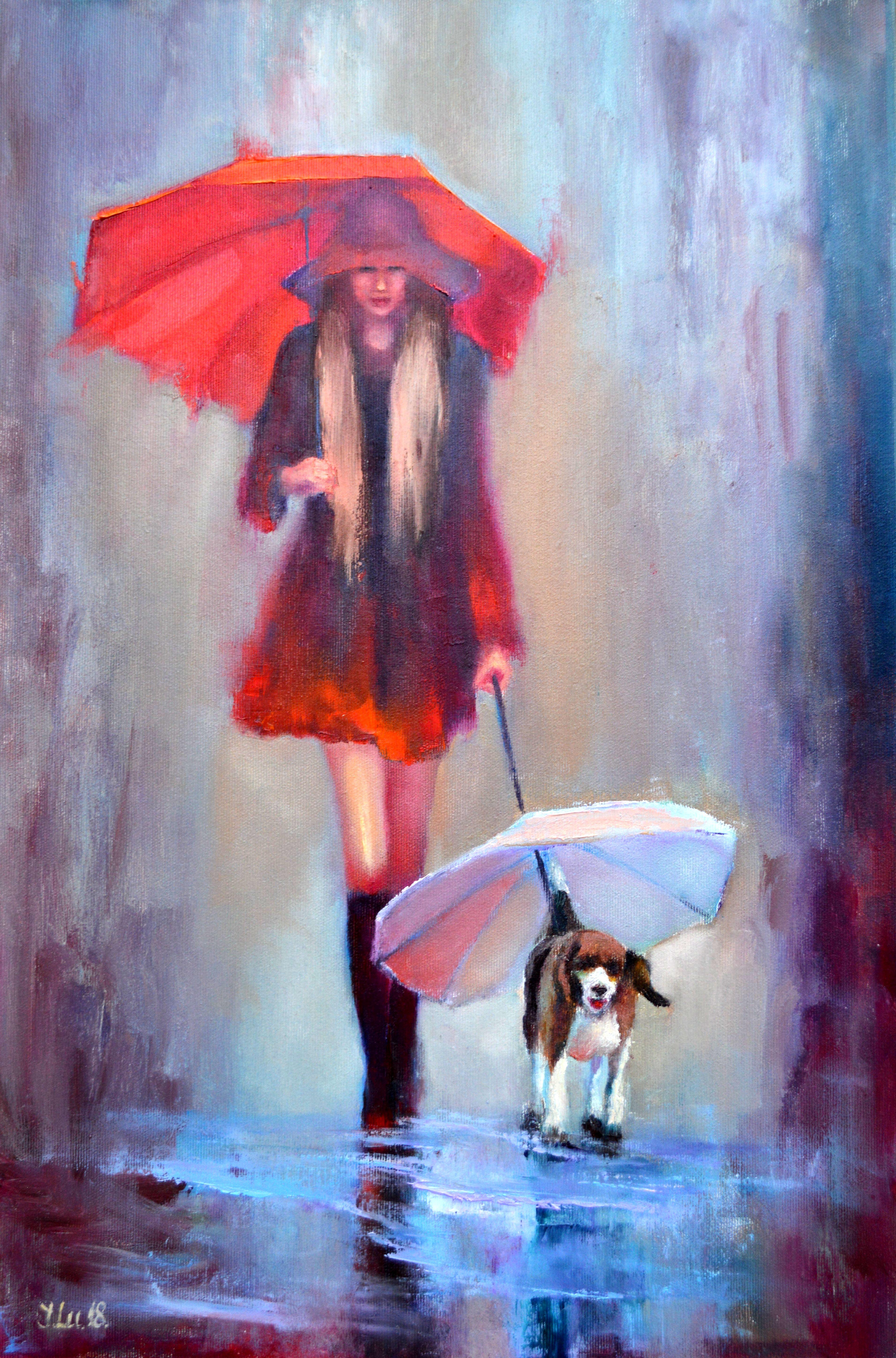 Elena Lukina Landscape Painting - Little Red Riding Hood 60X40 oil, Valentine’s Day gifts art