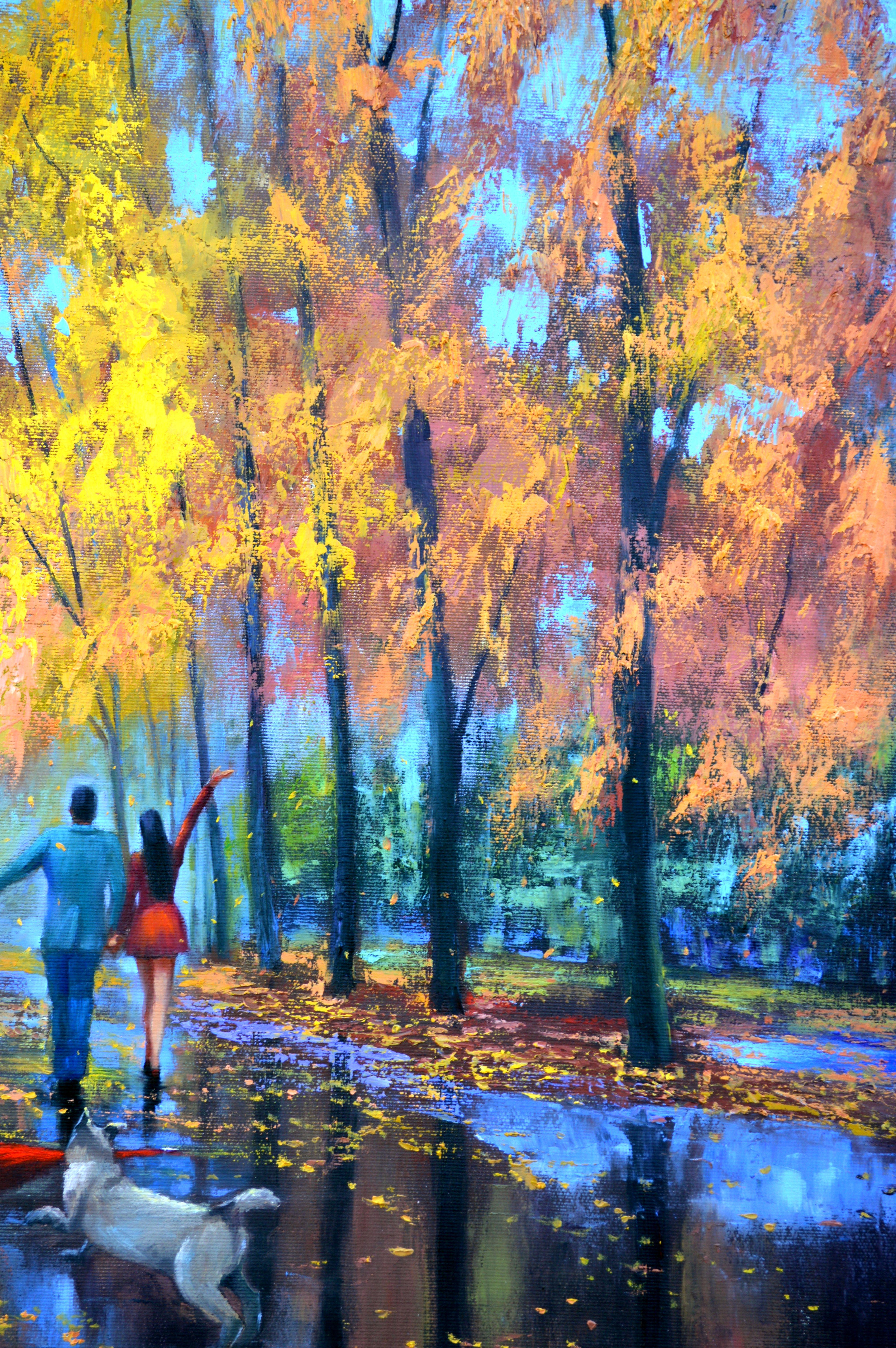 Love and umbrellas 60X80 - Expressionist Painting by Elena Lukina