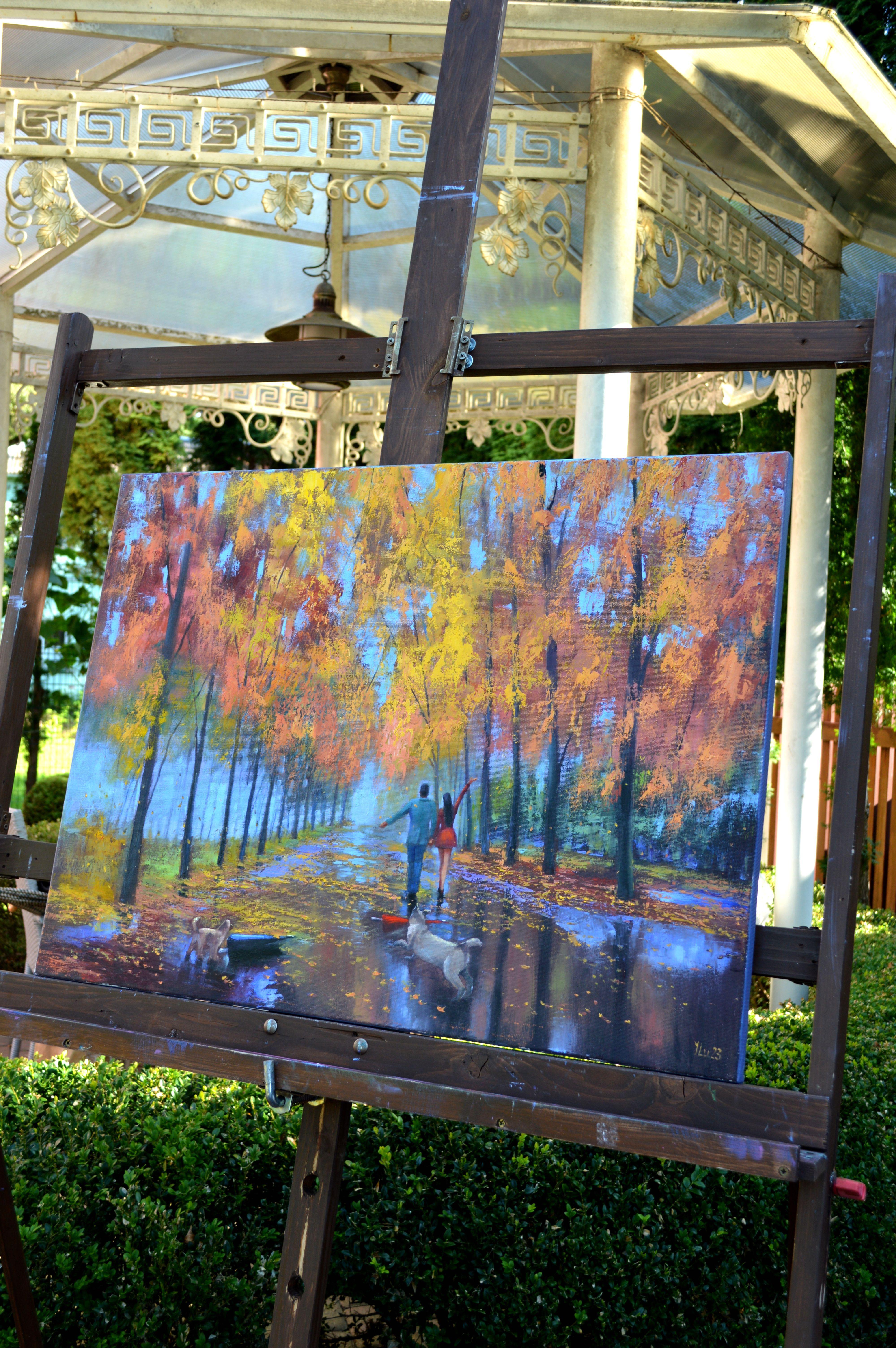Amour et Umbrella 60X80 peinture à l'huile en vente 6