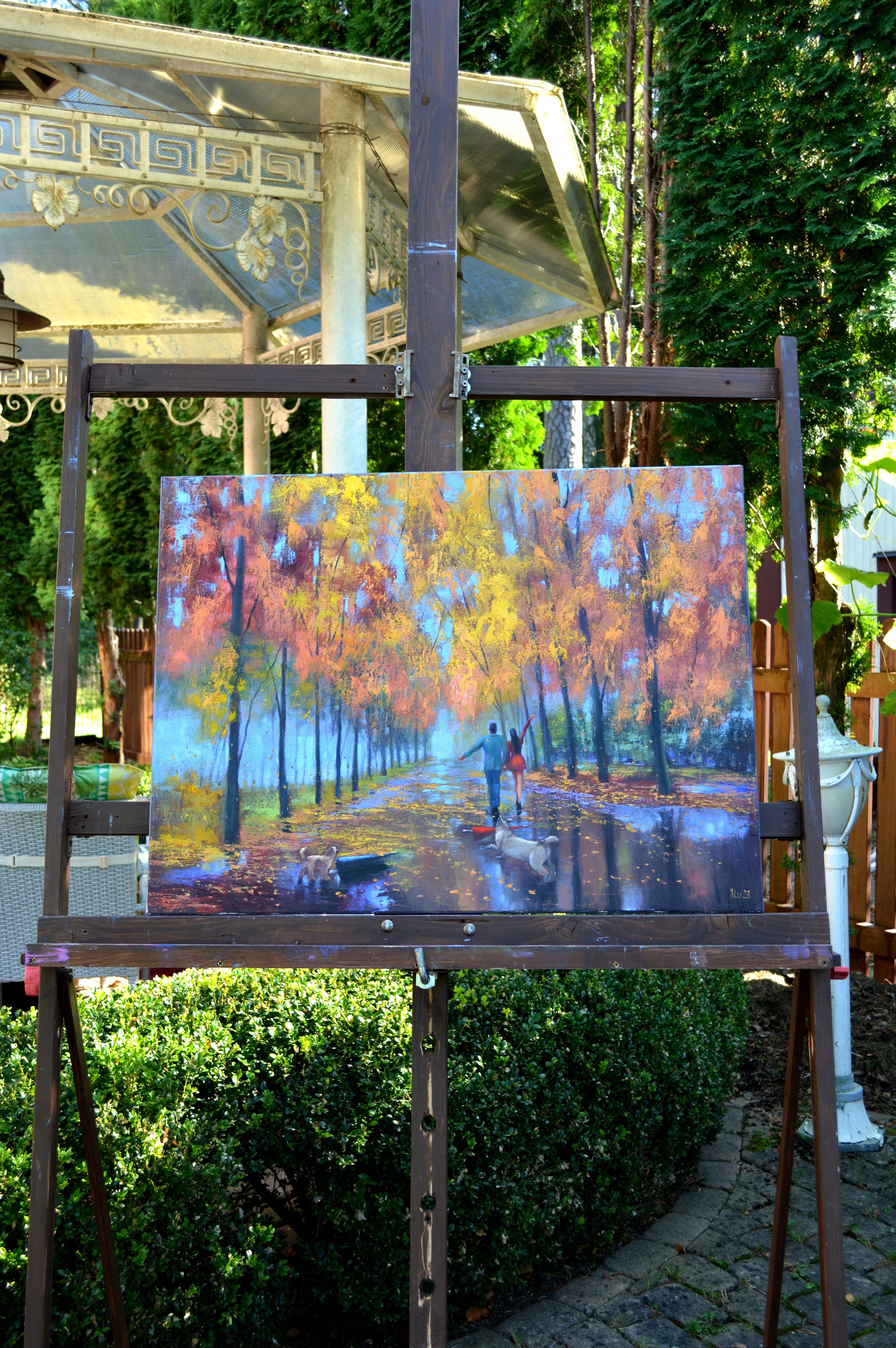 Amour et Umbrella 60X80 peinture à l'huile en vente 8