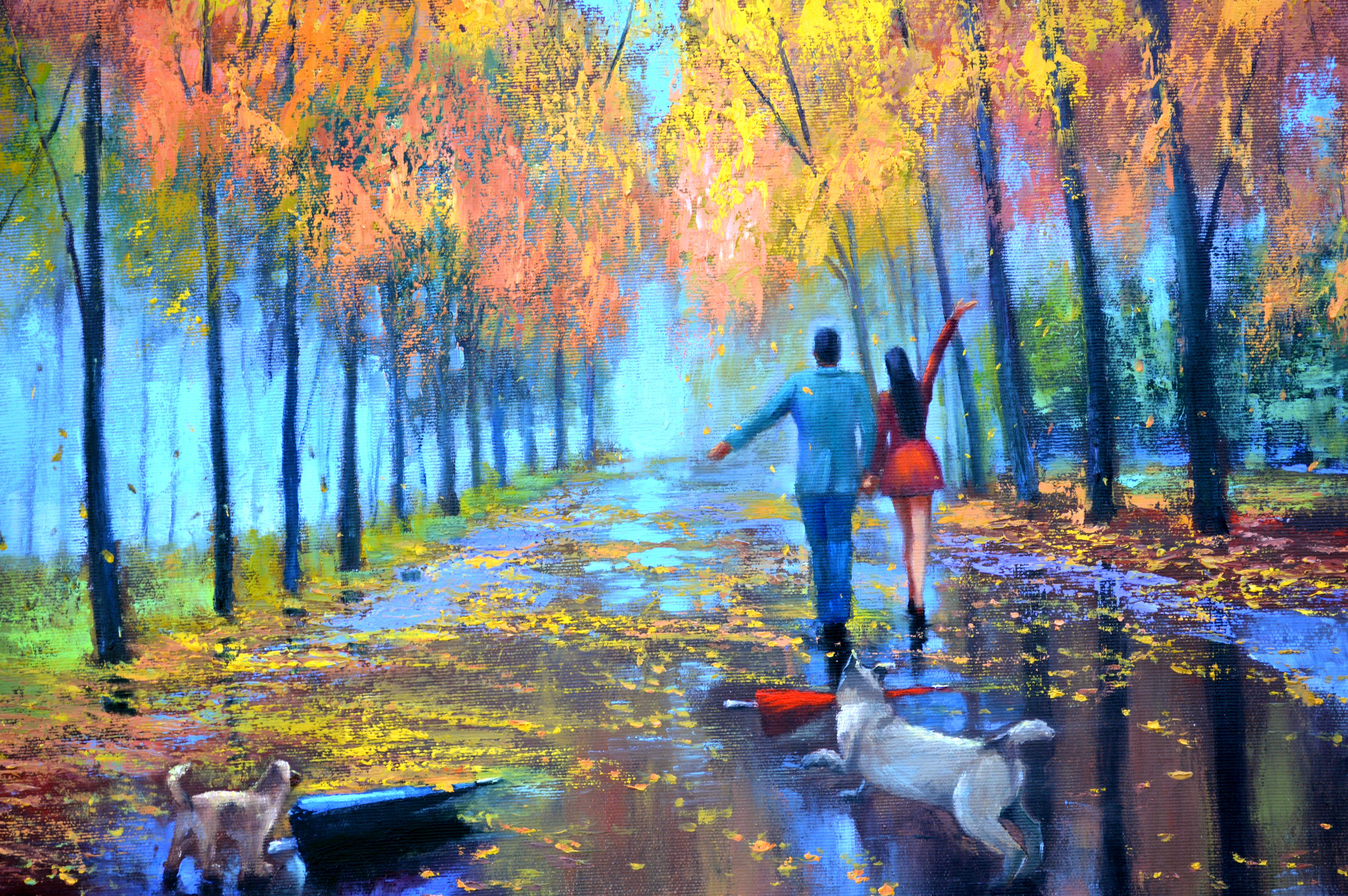 Love and umbrellas 60X80 Ölgemälde – Painting von Elena Lukina