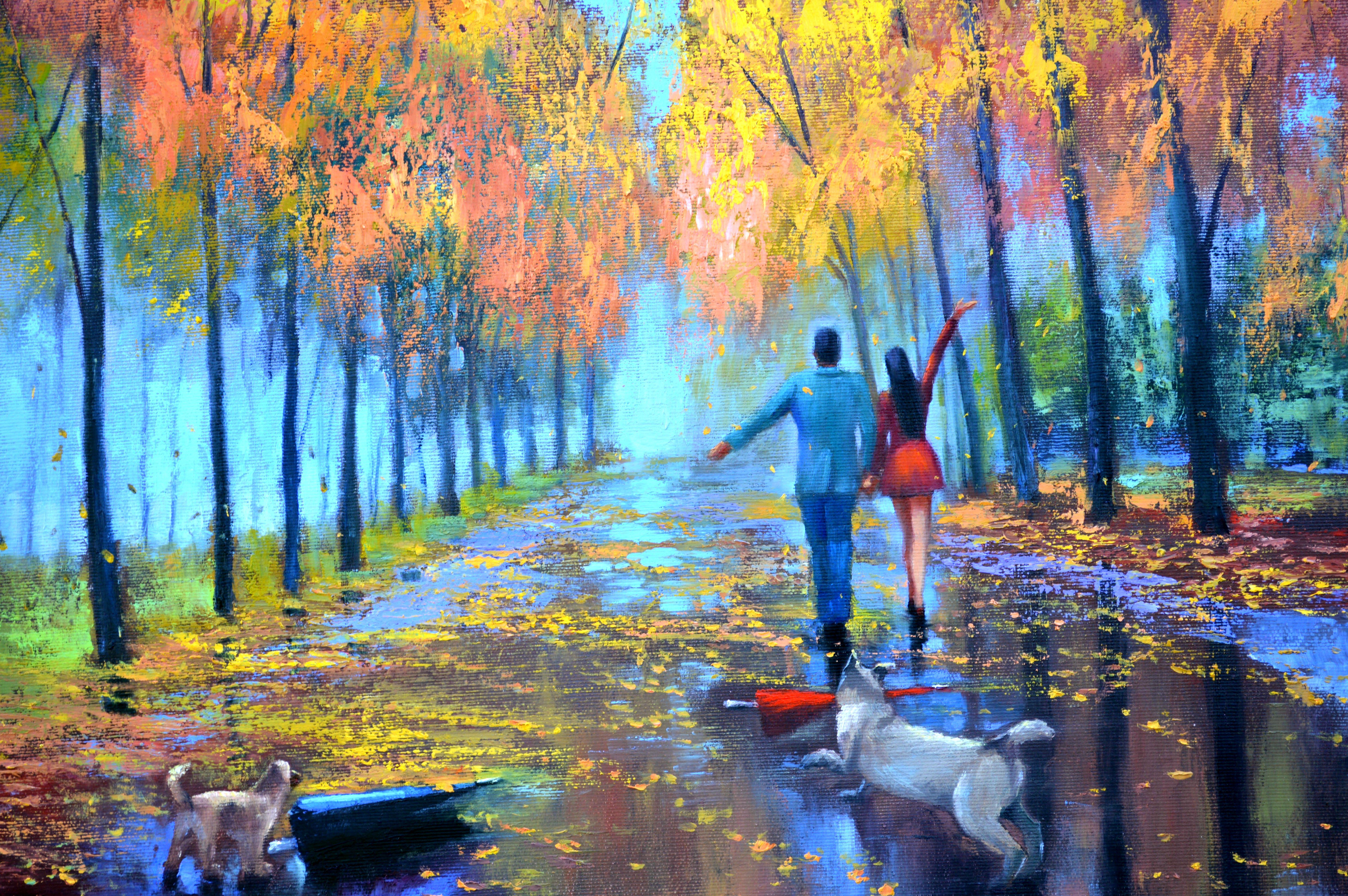 Amour et Umbrella 60X80 peinture à l'huile - Painting de Elena Lukina