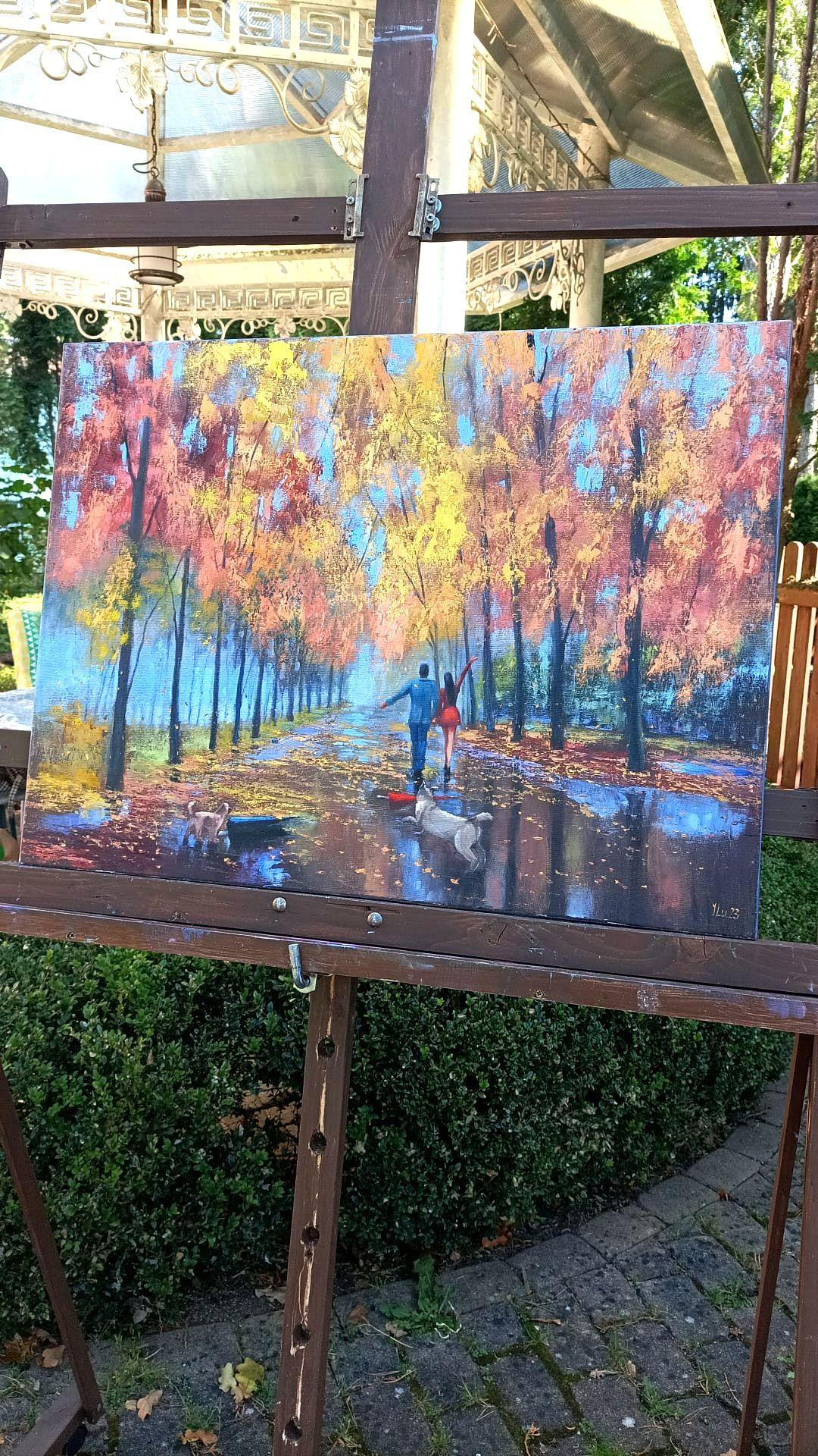 Amour et Umbrella 60X80 peinture à l'huile en vente 15