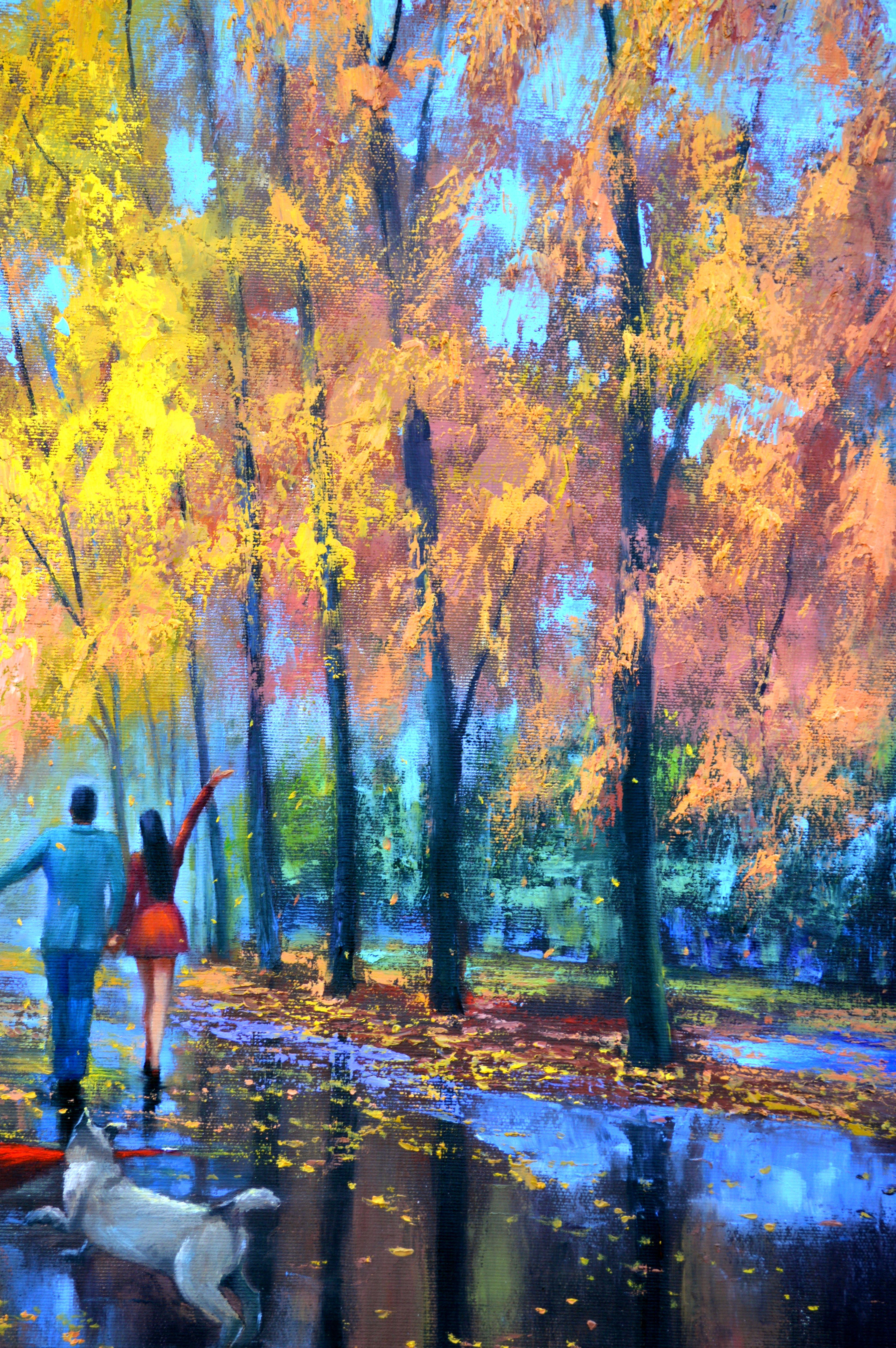 Amour et Umbrella 60X80 peinture à l'huile - Expressionniste Painting par Elena Lukina