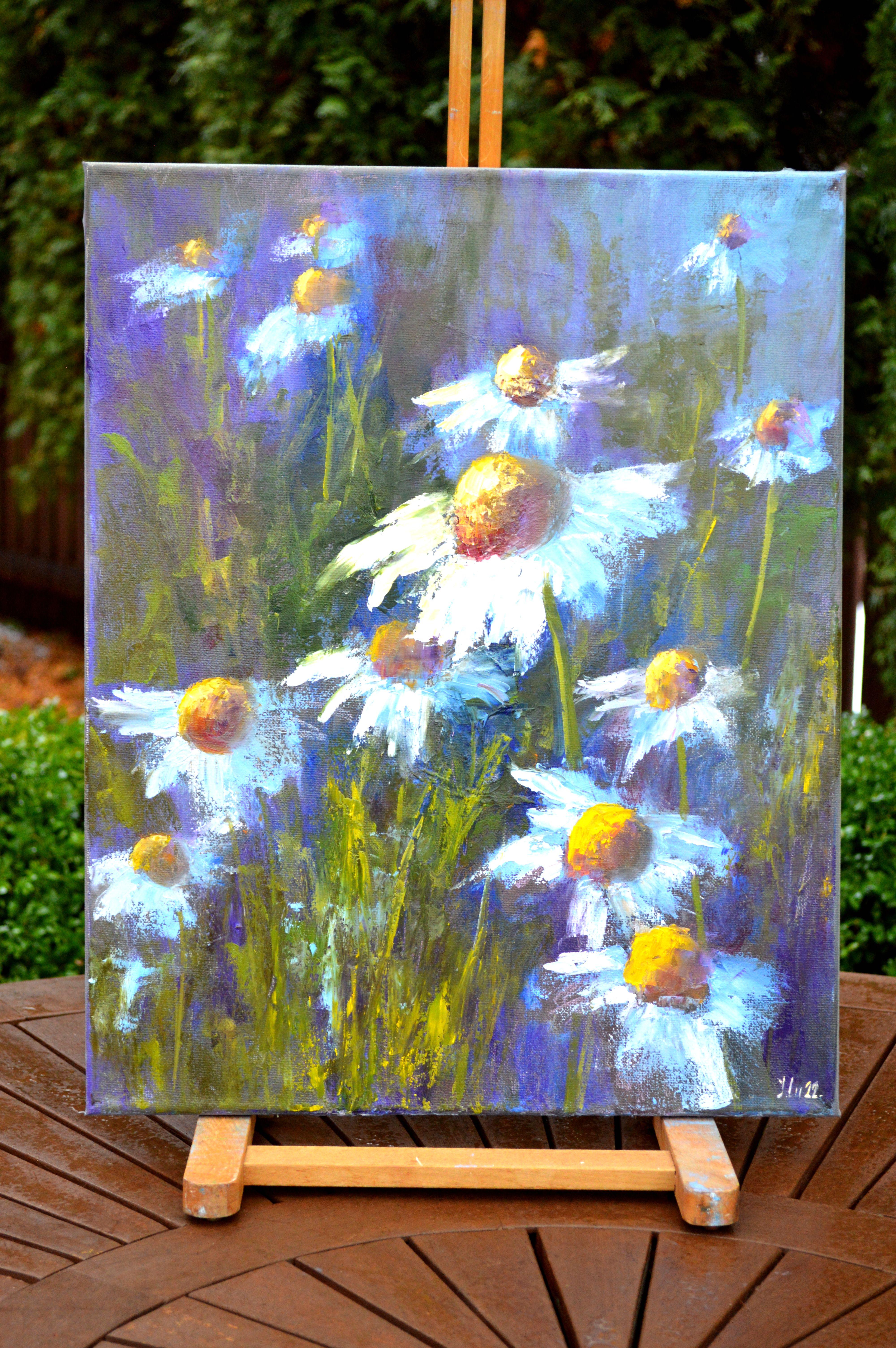 Schöne Garten-Daisies – Painting von Elena Lukina