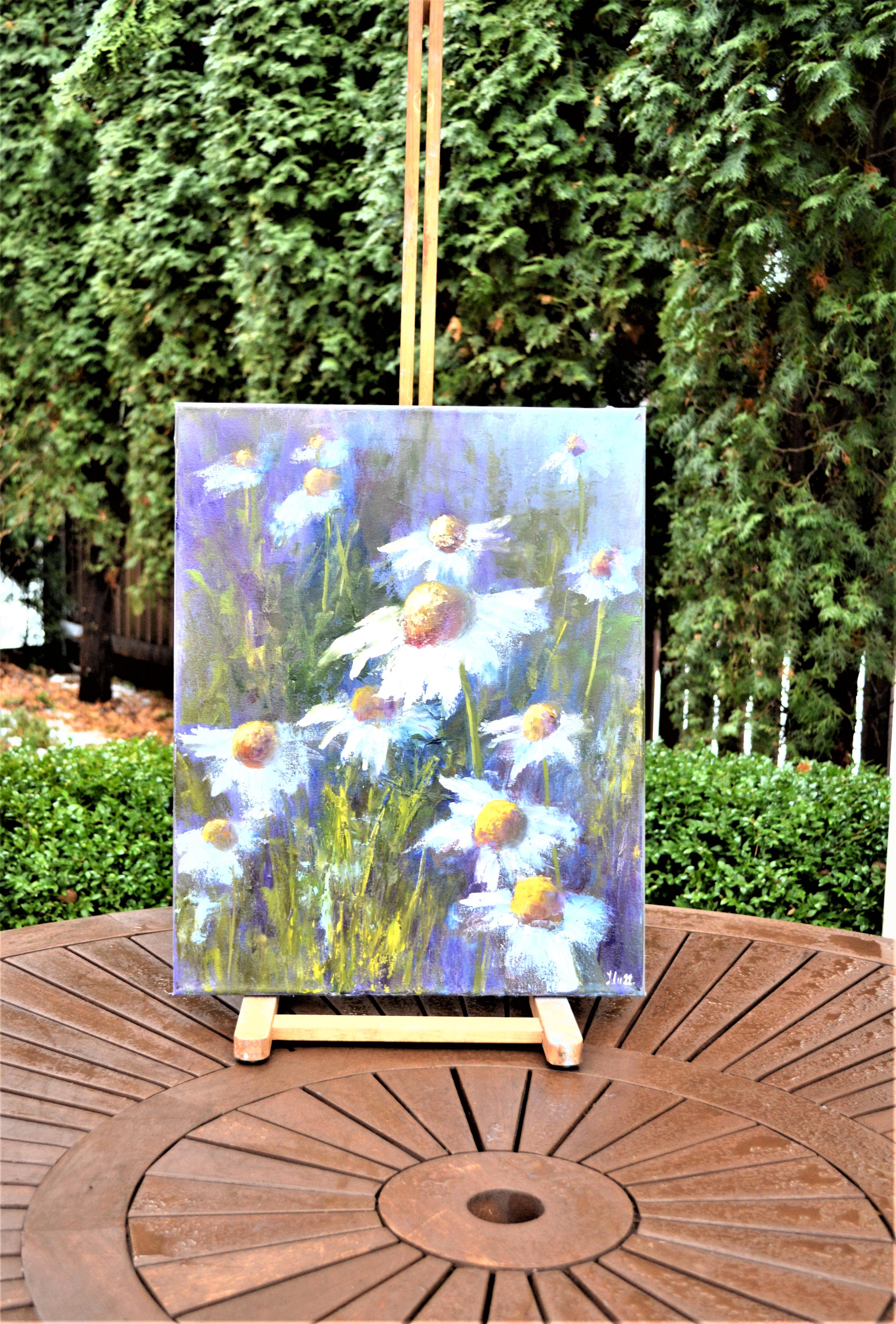 Lovely garden daisies - Expressionist Painting by Elena Lukina