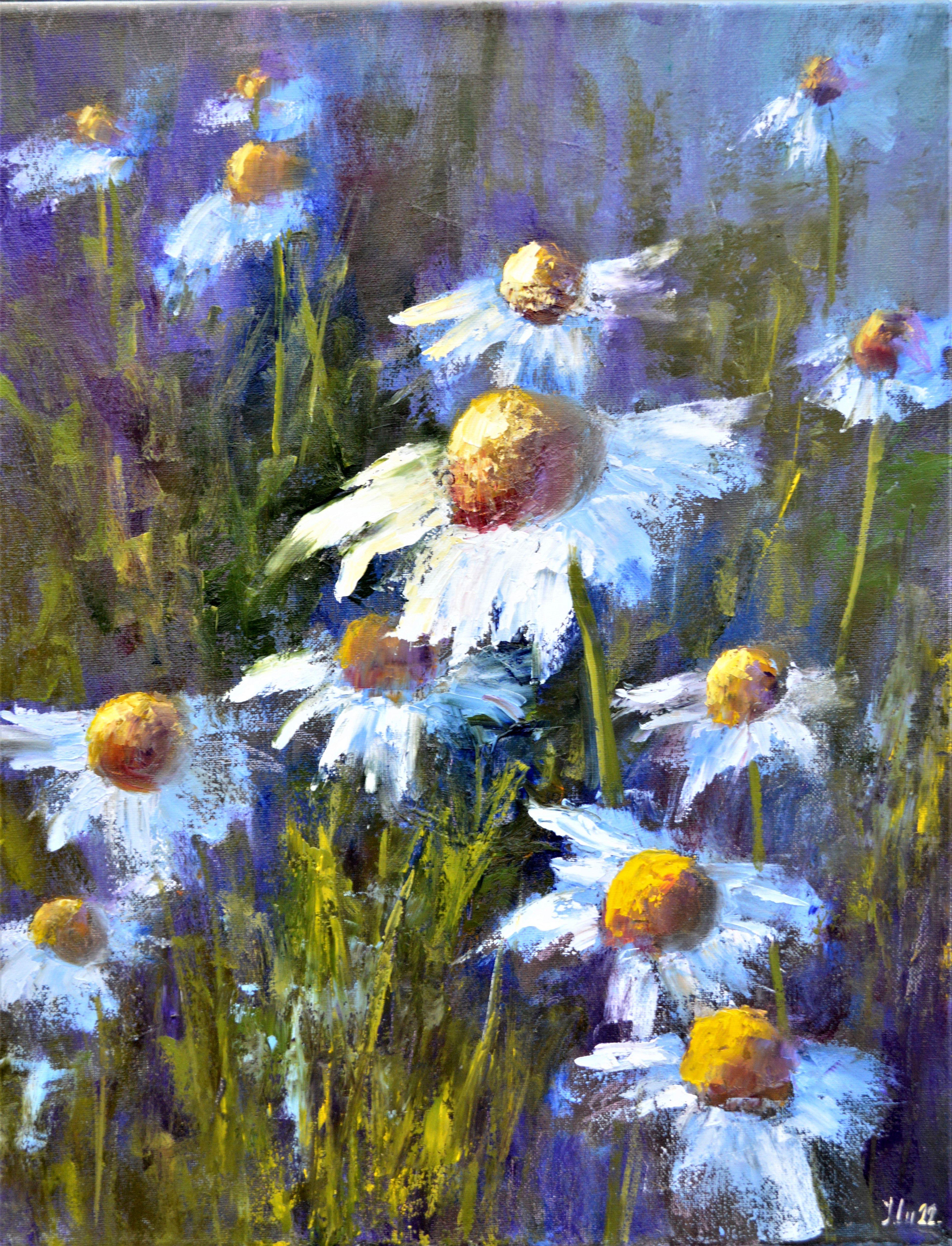 Elena Lukina Interior Painting - Lovely garden daisies