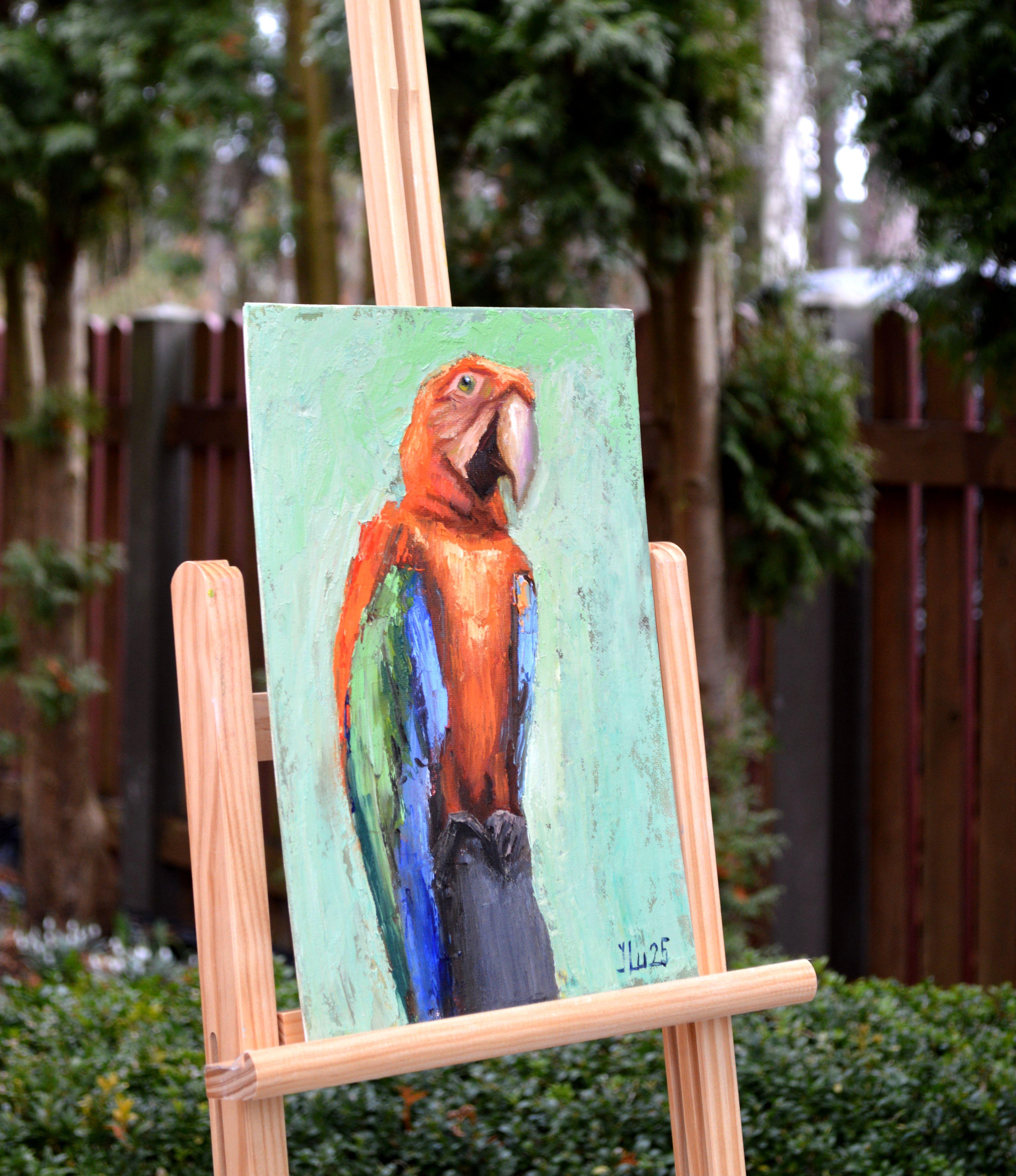 In questo dipinto a olio, ho infuso lo spirito vibrante dell'ara con una vivace miscela di espressionismo e impressionismo. I tratti spessi e strutturati catturano l'essenza dinamica della creatura, simboleggiando la libertà e la vivida