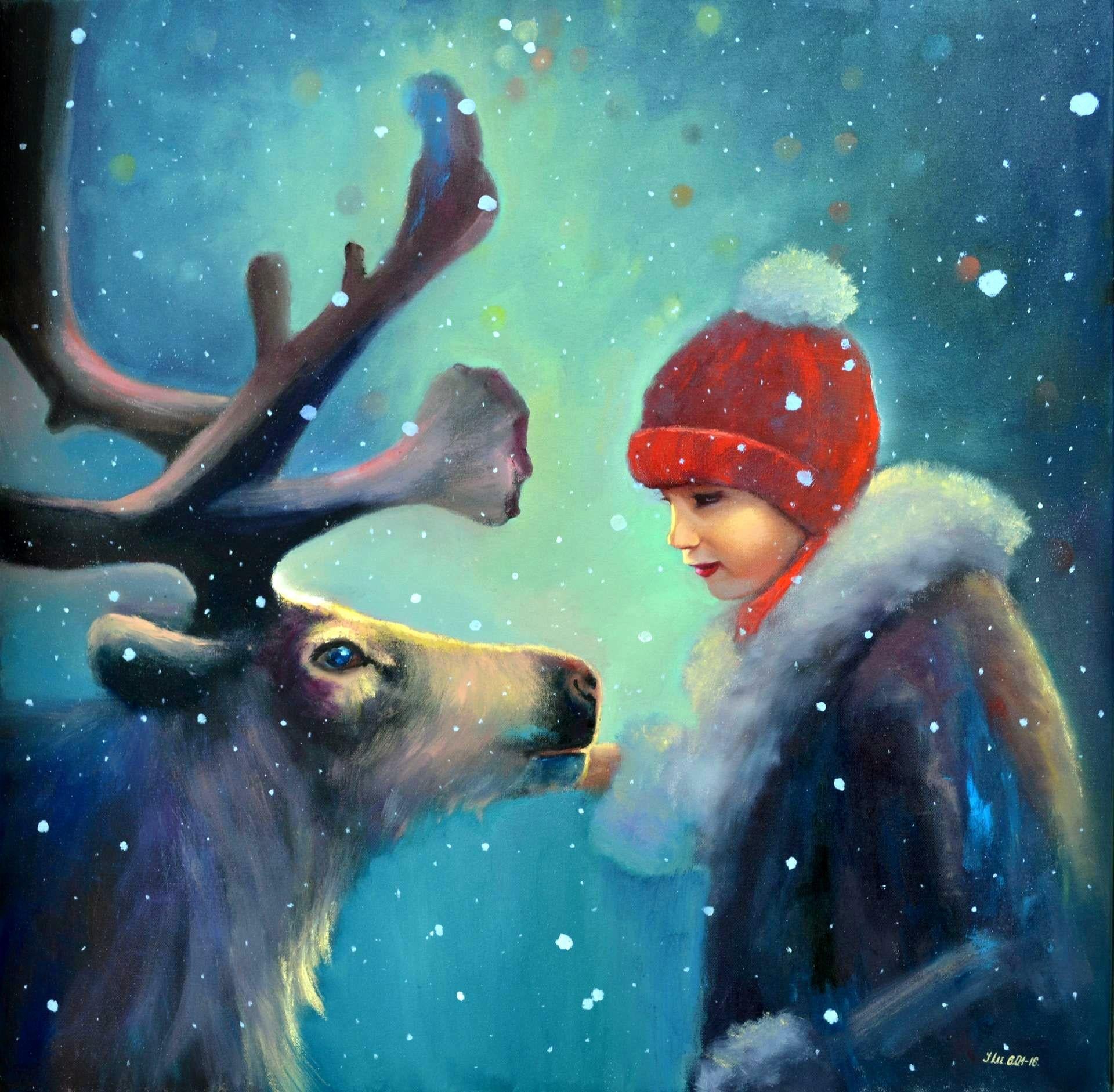 Elena Lukina Animal Painting - Magic dream 80X80