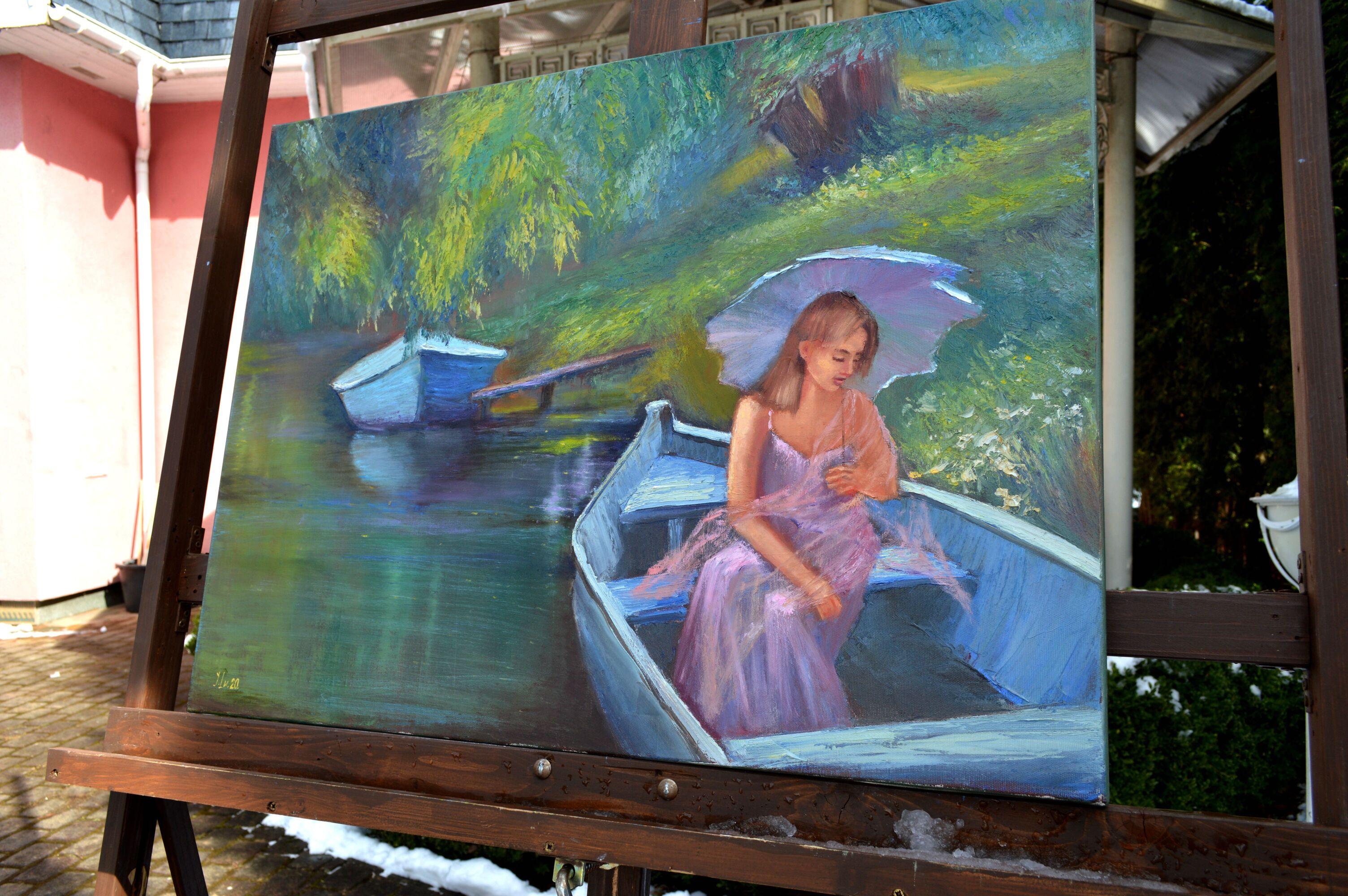 Magic River - Figurative Painting Grigio di Elena Lukina