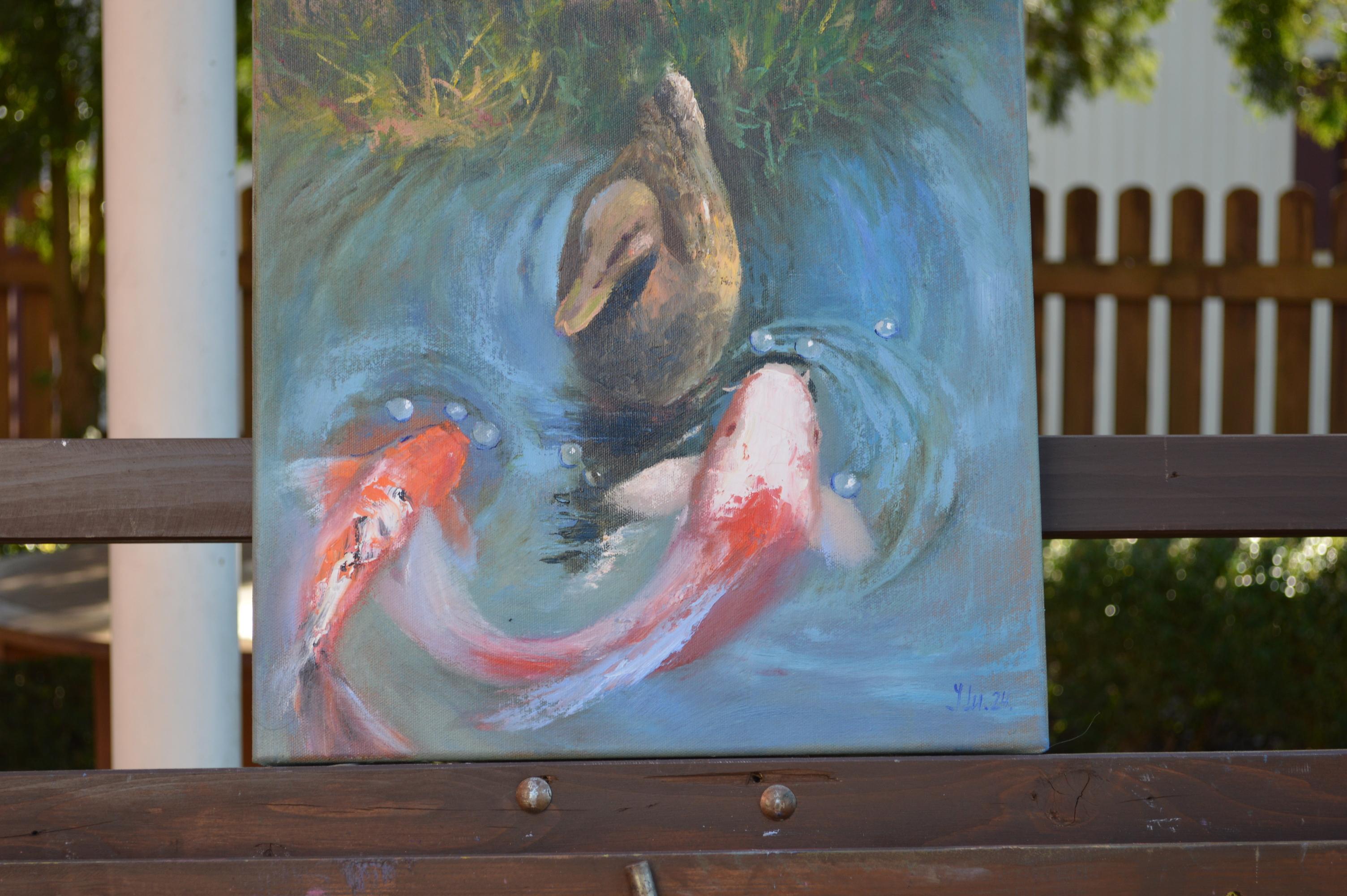 Treffen am Teich – Painting von Elena Lukina