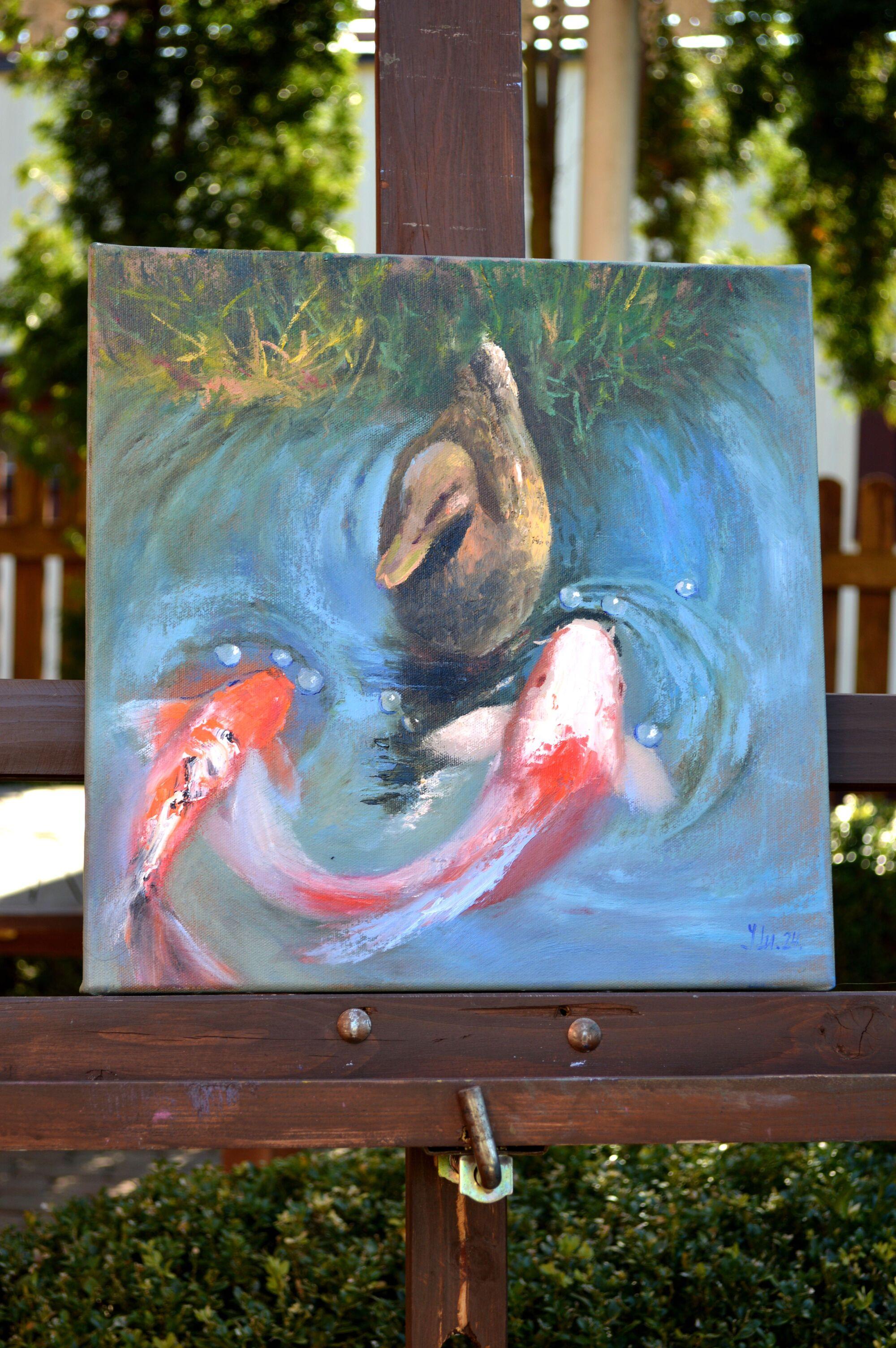 Meeting on the pond - Expressionist Painting by Elena Lukina