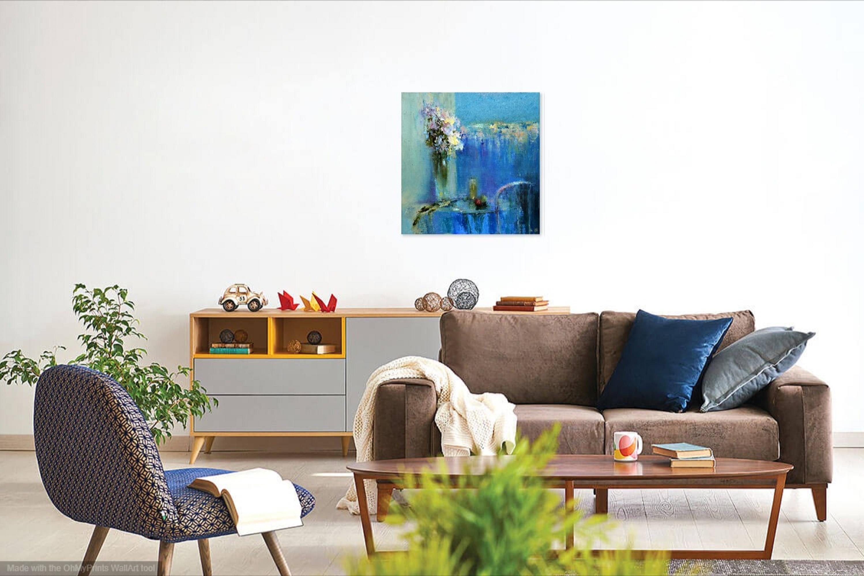 Mint tea - Blue Interior Painting by Elena Lukina
