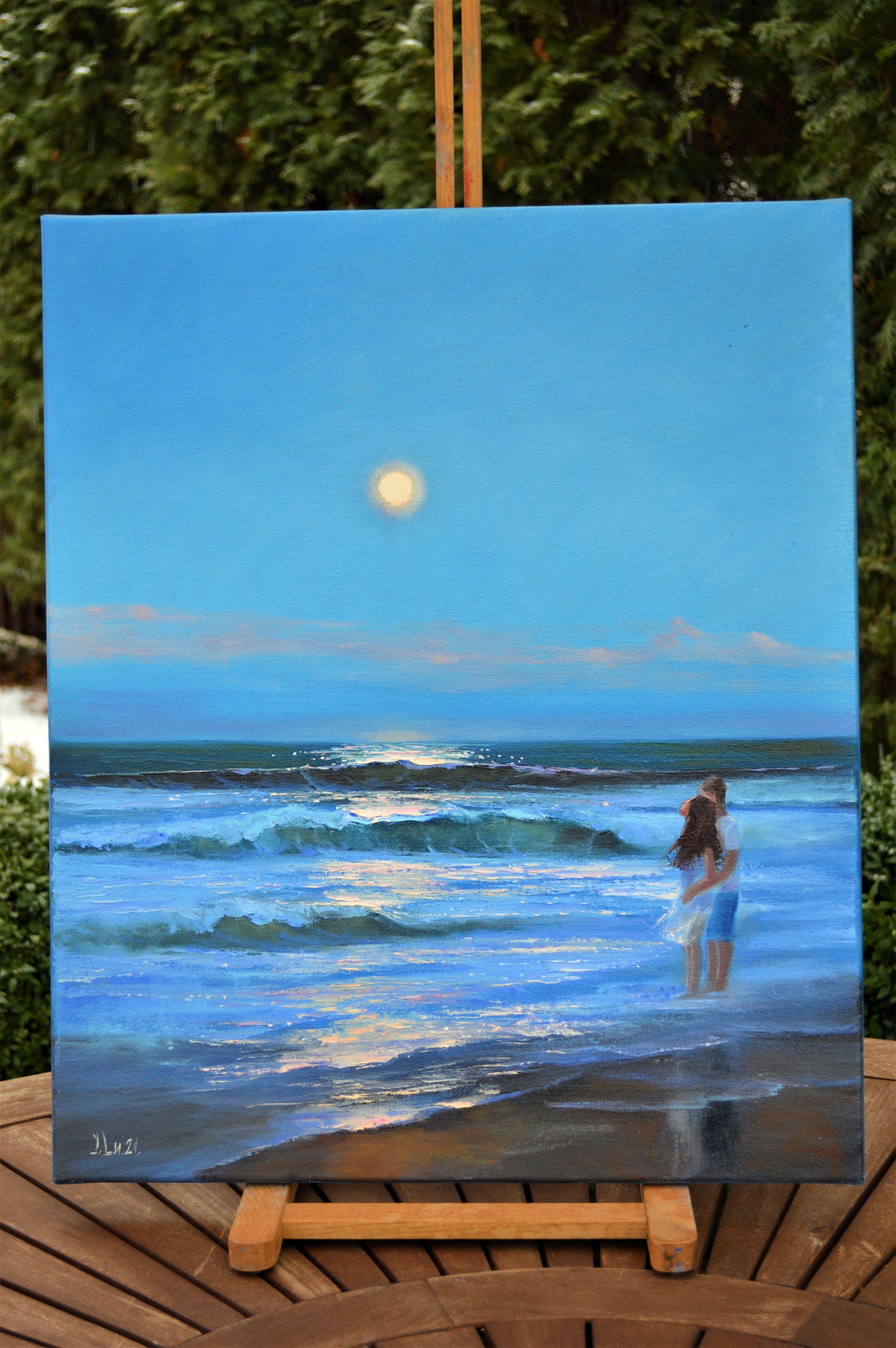 Mondschein 60X50 Öl (Expressionismus), Painting, von Elena Lukina