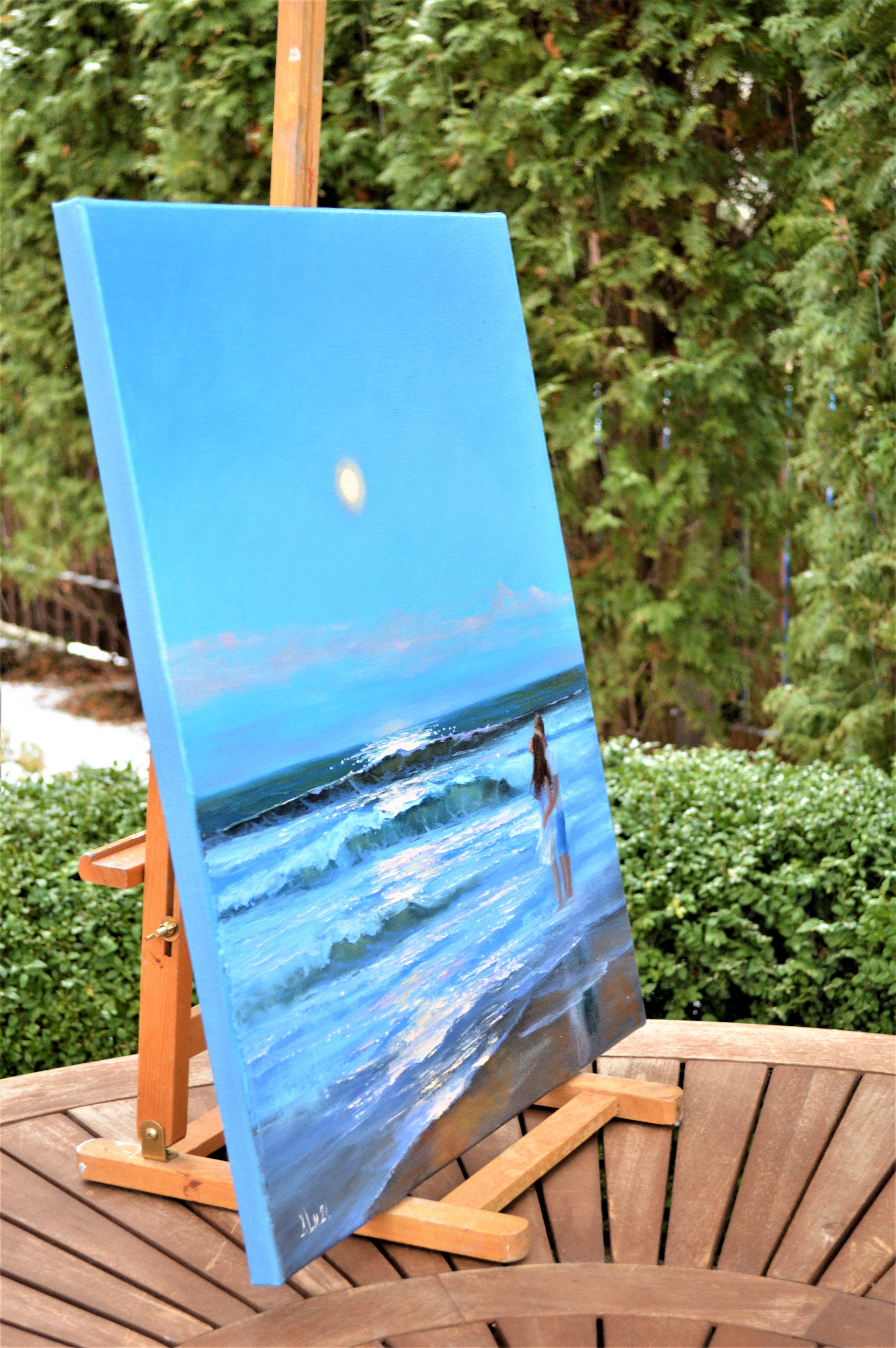 Mondschein 60X50 Öl (Blau), Landscape Painting, von Elena Lukina