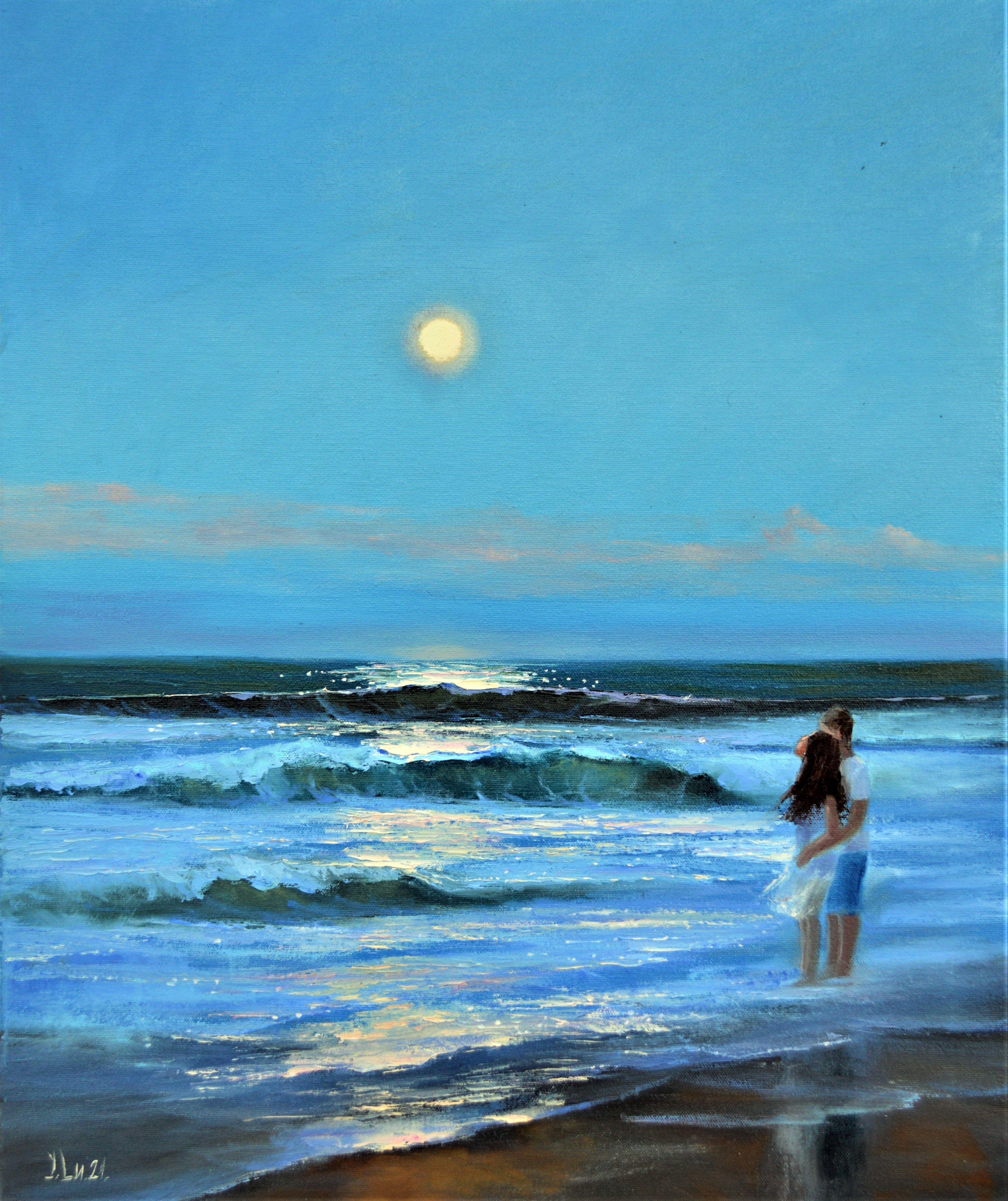 Elena Lukina Interior Painting - Moonlight 60X50 oil, Valentine’s Day gifts art