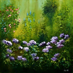 Morning garden with rhododendrons