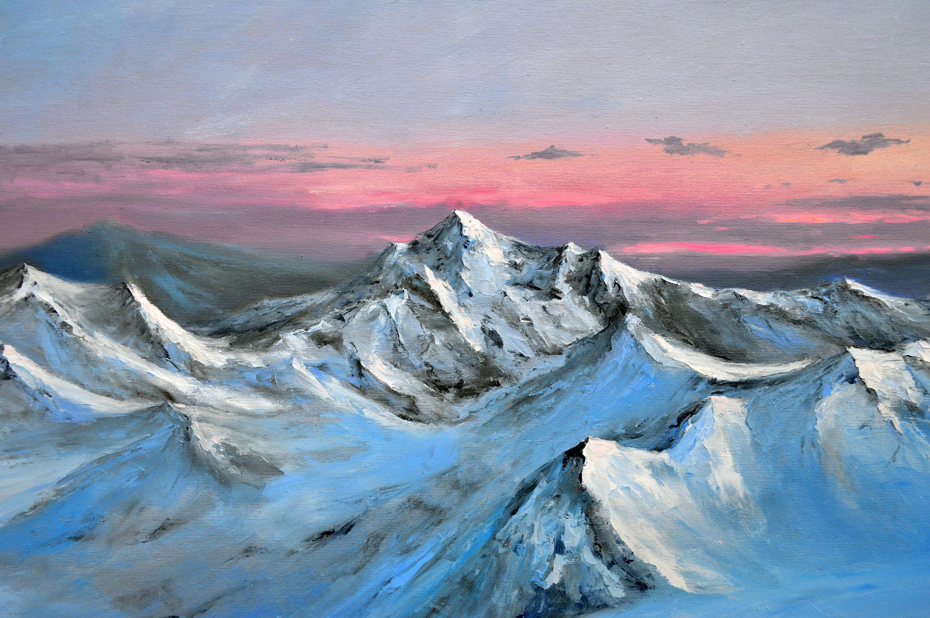 Morning light on snowy peaks For Sale 1