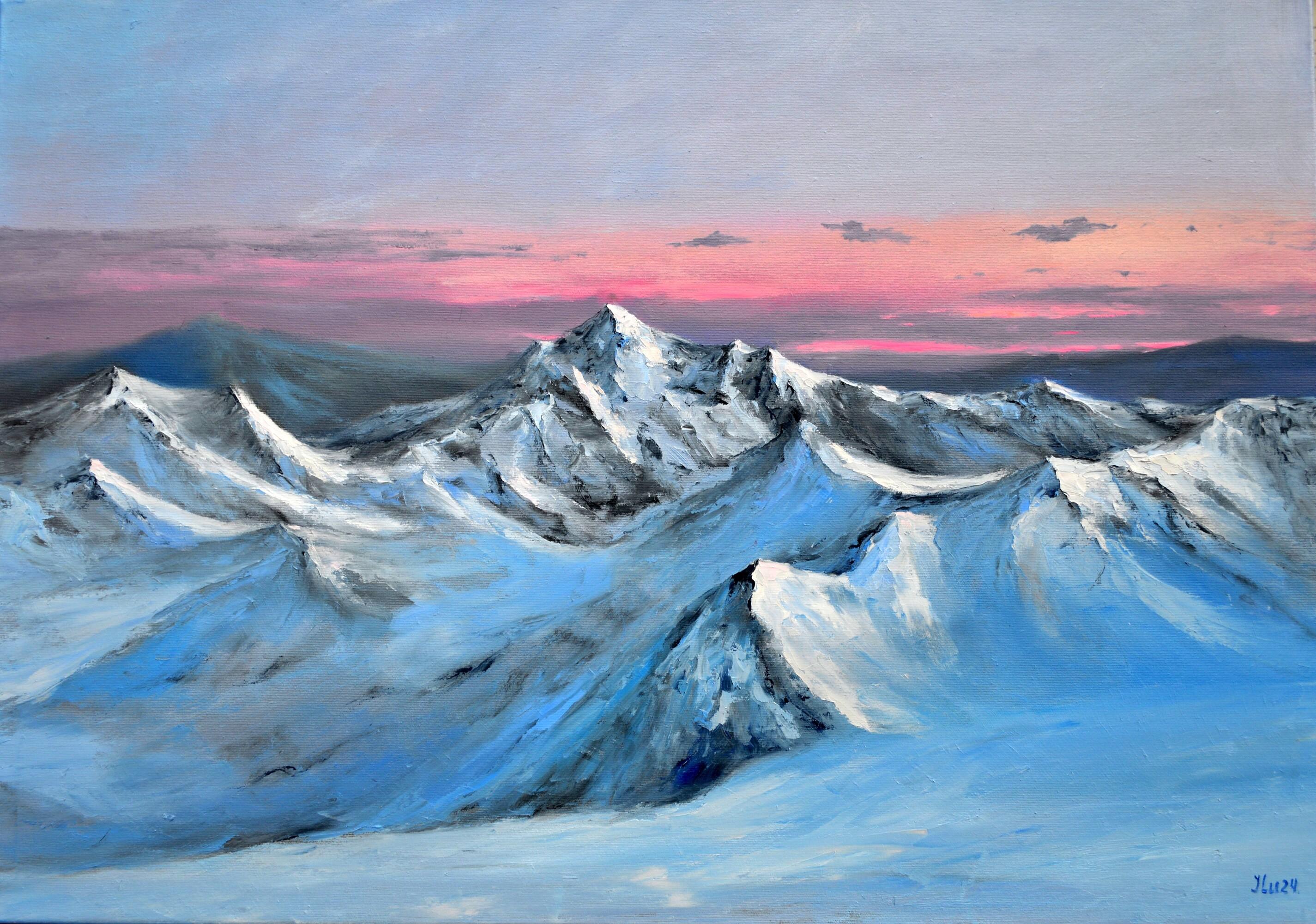 Elena Lukina Landscape Painting - Morning light on snowy peaks