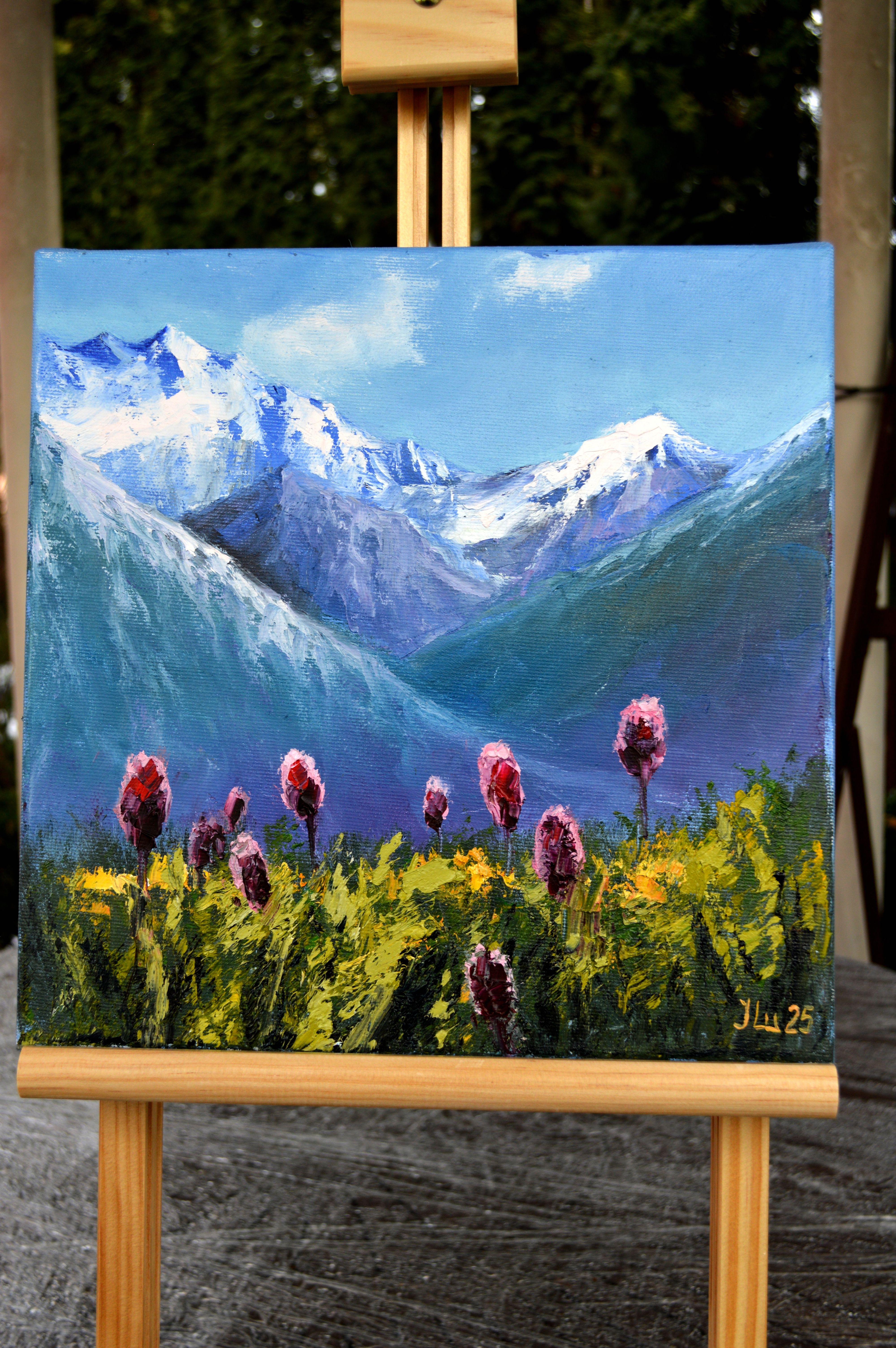 In this vibrant oil painting, I sought to capture the untamed essence of mountain herbs against the stark, majestic backdrop of towering peaks. Employing a blend of impressionism and realism, I infused each brushstroke with energy and emotion,