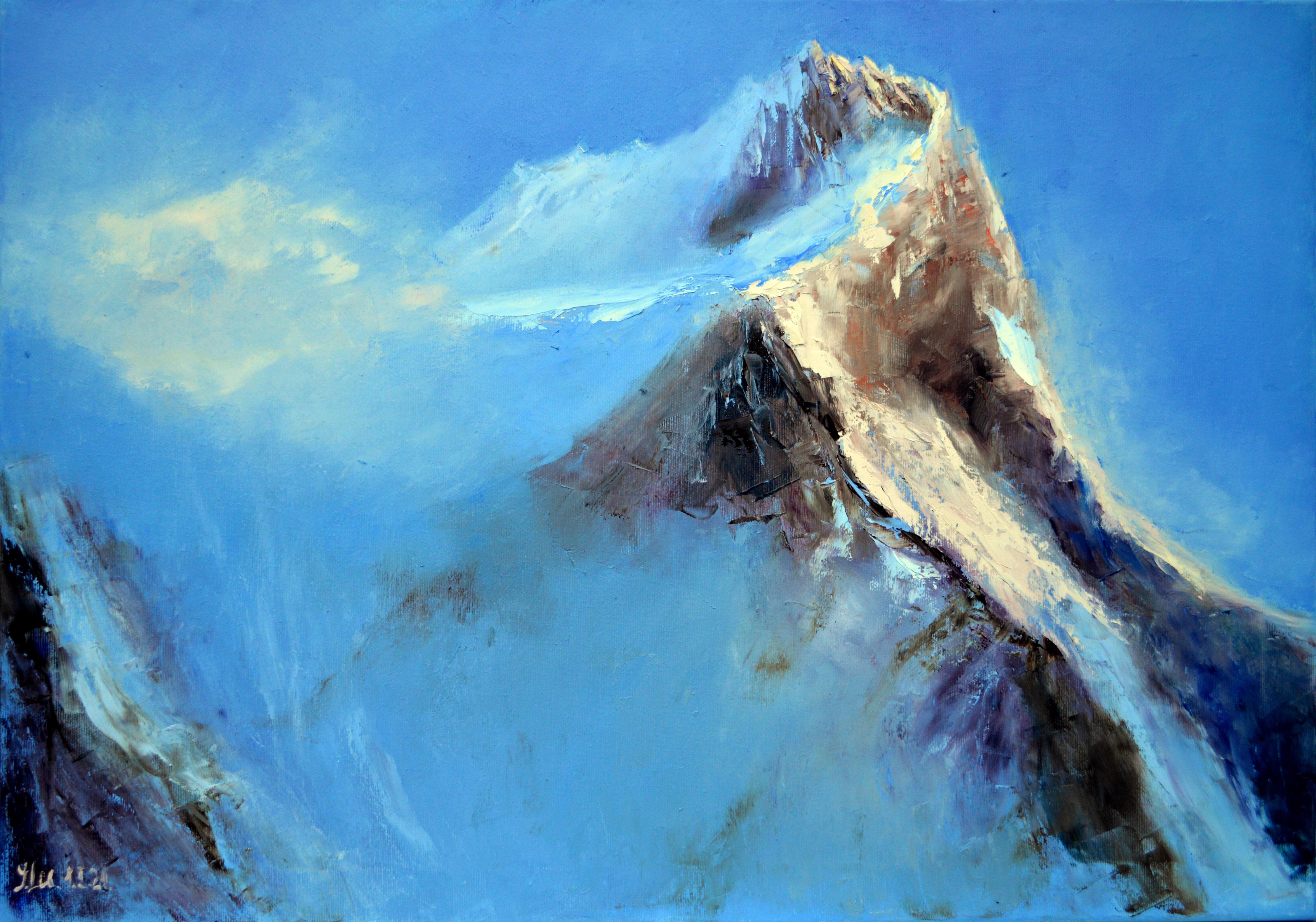 Elena Lukina Landscape Painting - Mountain peak 50X70