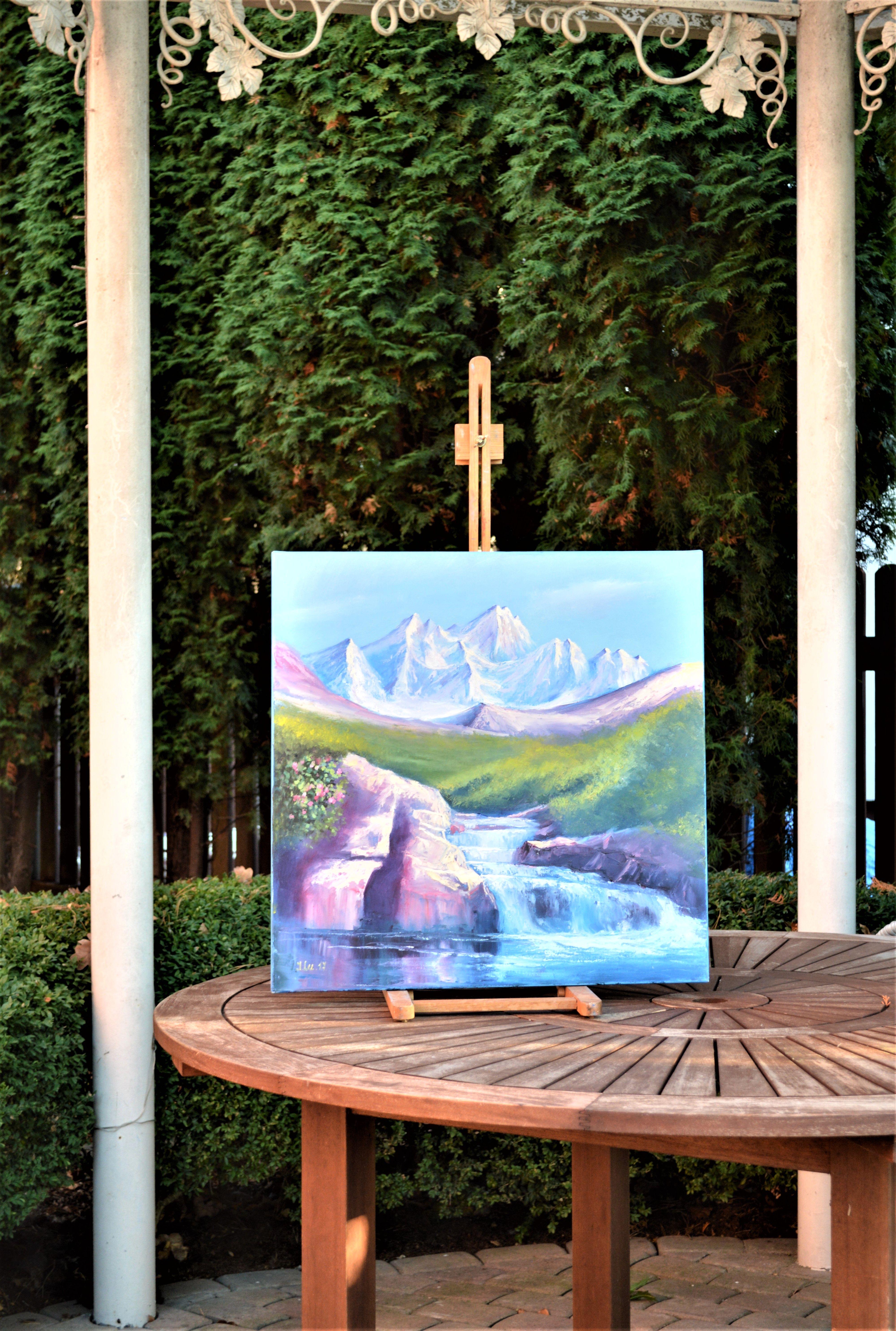 Mountain river 60X60 - Painting by Elena Lukina