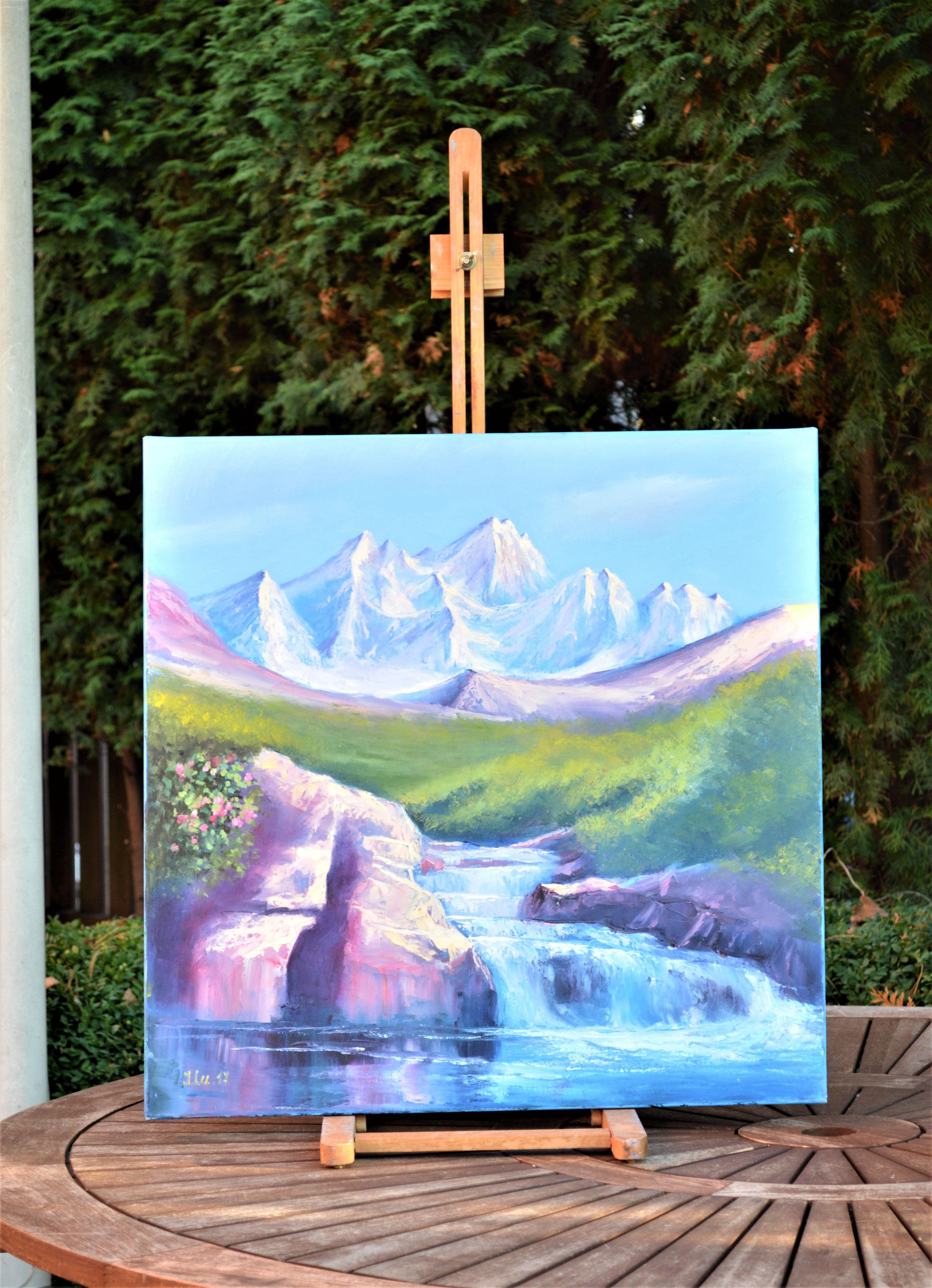 Fiume di montagna 60X60 - Painting Espressionista di Elena Lukina