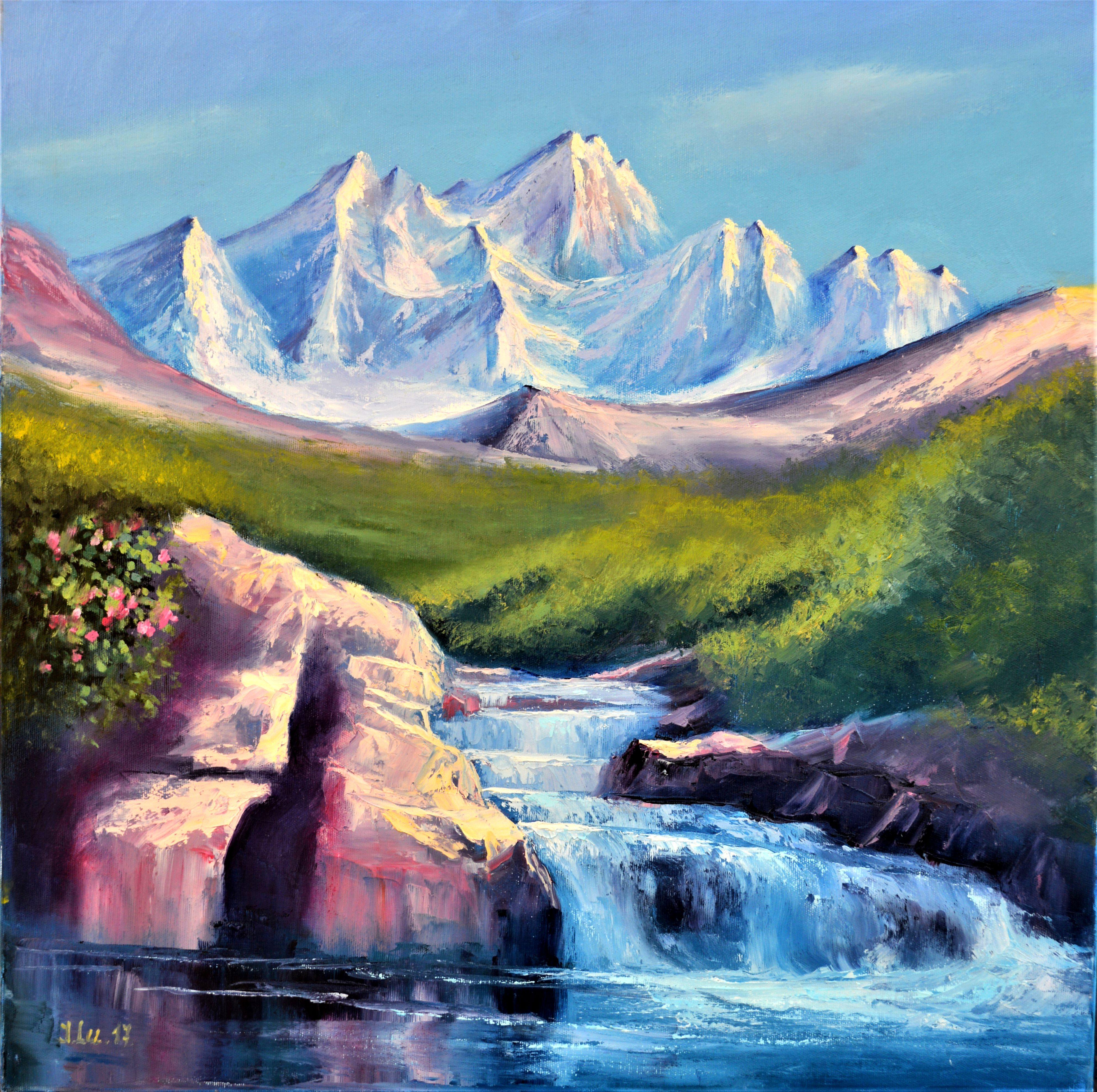 Elena Lukina Landscape Painting - Mountain river 60X60