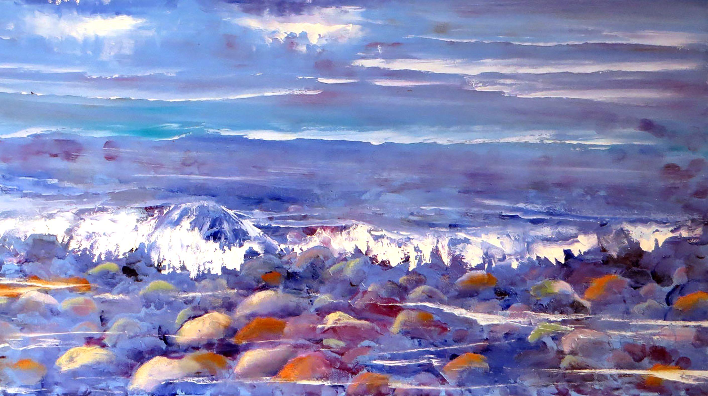 Music of the sea - Purple Landscape Painting by Elena Lukina