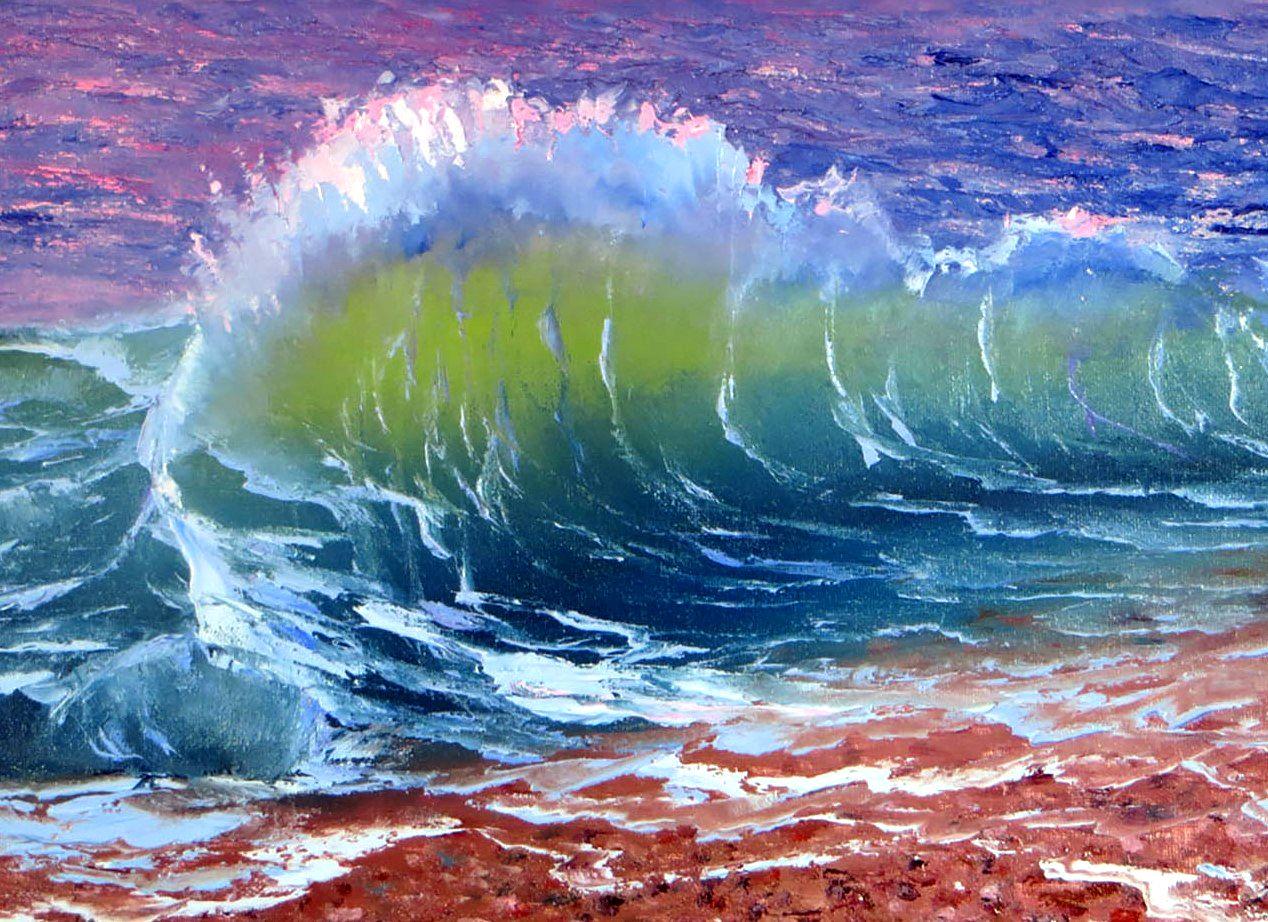 Sulla cresta dell'onda - Landscape Painting Grigio di Elena Lukina