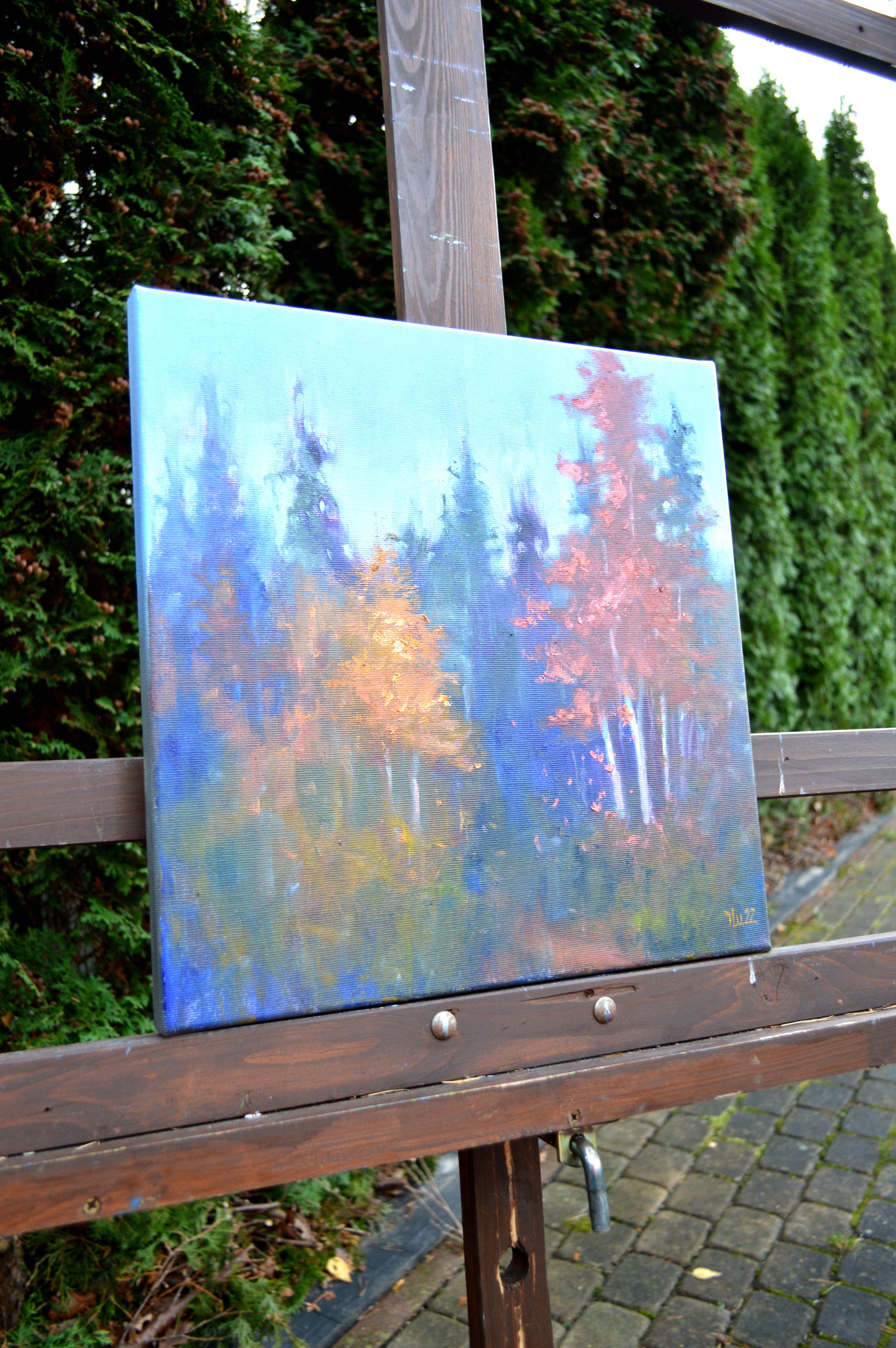 Dans cette peinture à l'huile, j'ai fusionné l'énergie expressionniste avec la lumière impressionniste pour évoquer le seuil serein mais vibrant d'une forêt. Il s'agit de la danse entre l'ombre et la couleur, avec des coups de pinceau qui