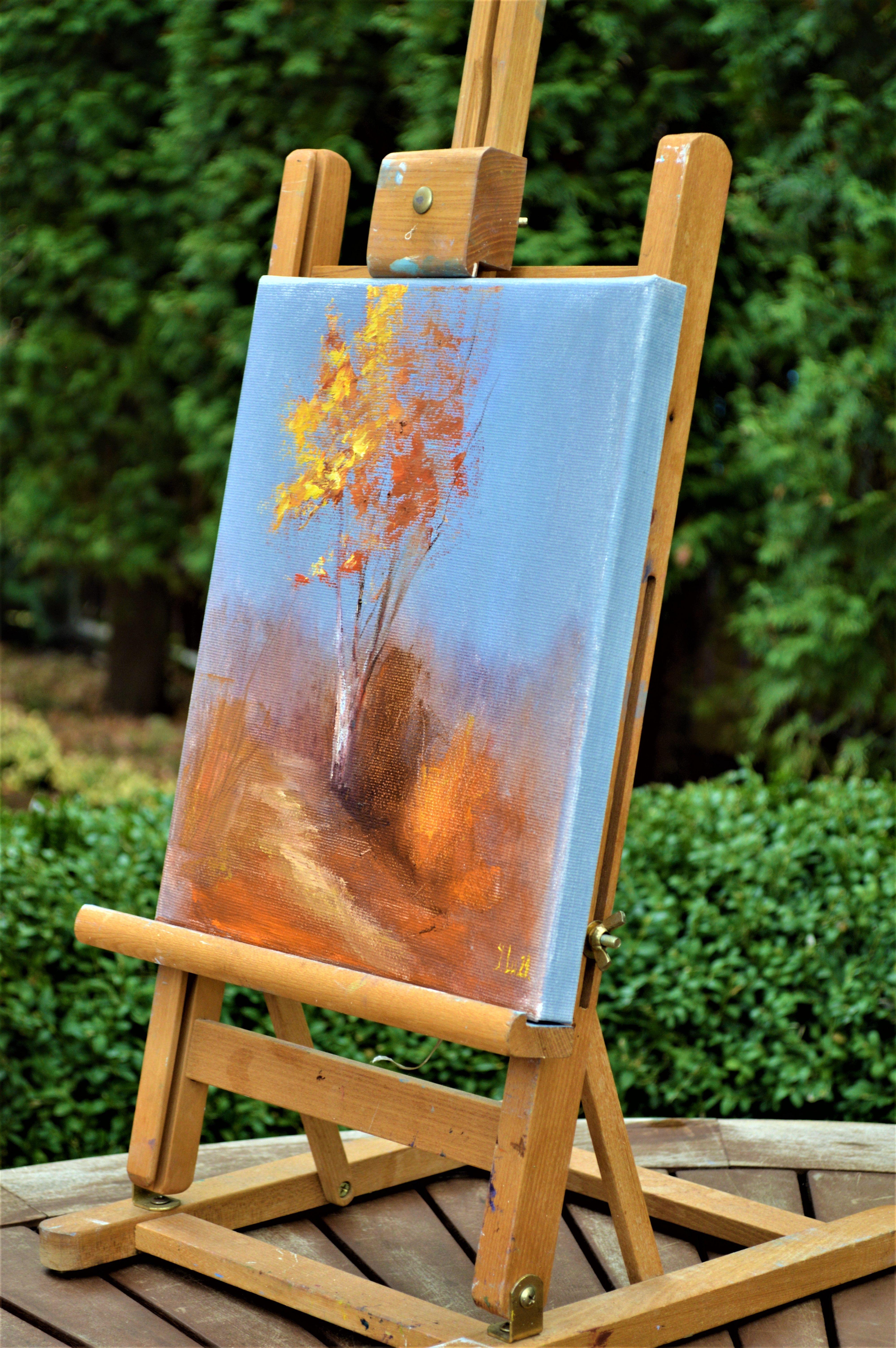 Une journée chaude - Gris Landscape Painting par Elena Lukina