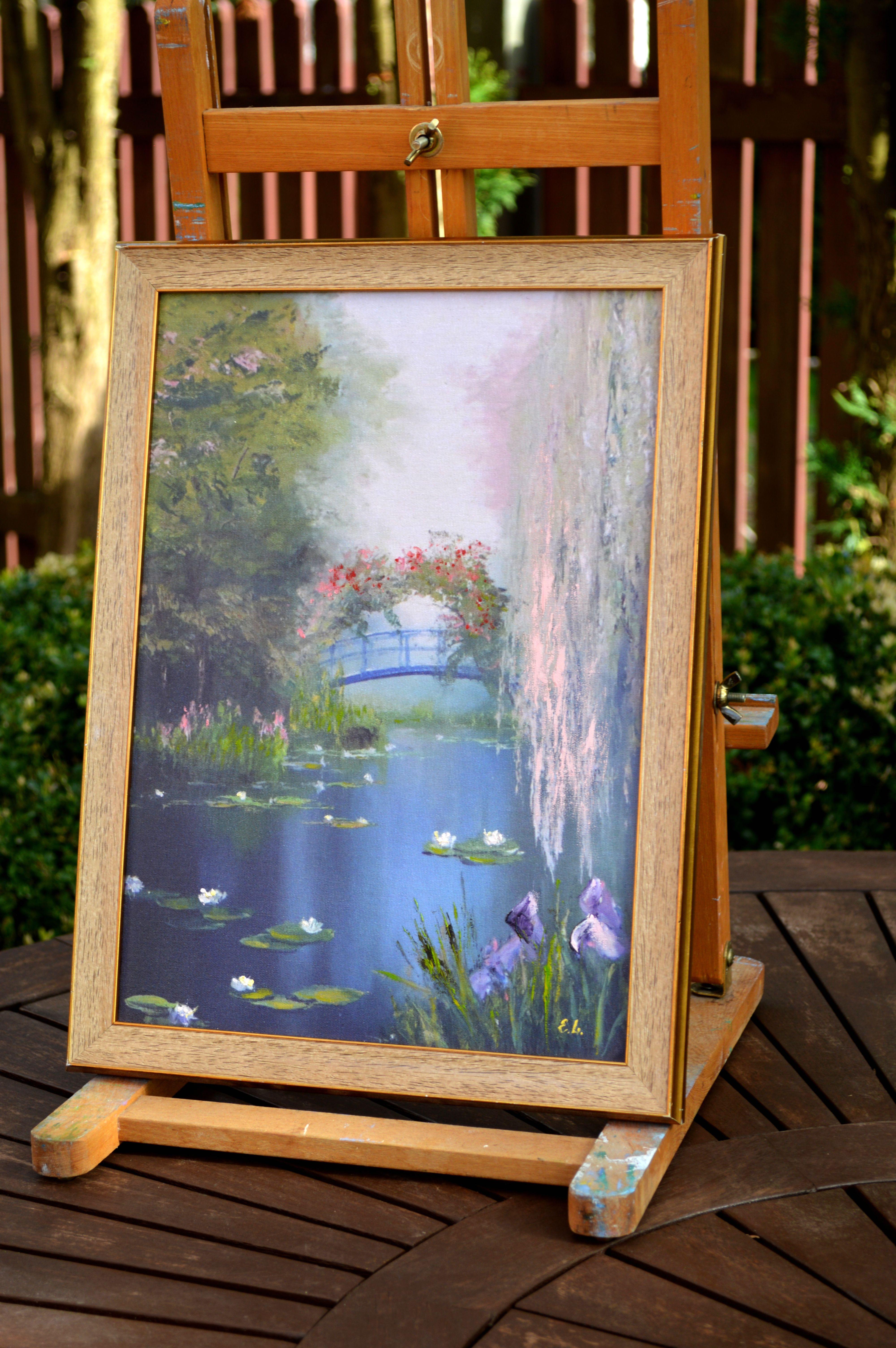 Overgrown pond - Gray Landscape Painting by Elena Lukina
