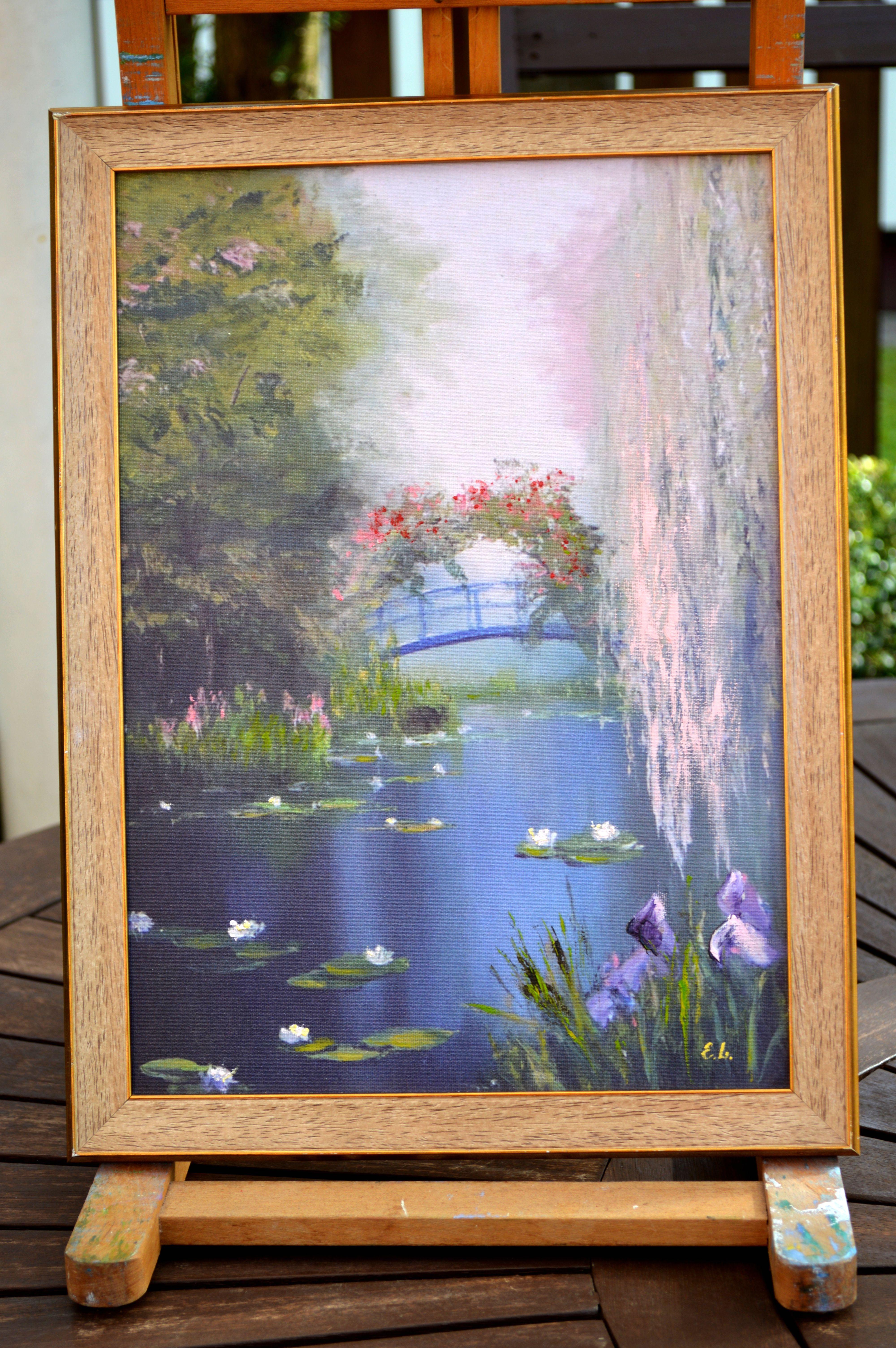In my creation, I've endeavored to capture the serene beauty of nature's embrace, where a hidden pond, overgrown with life, reflects a sky softly blurred by the morning mist. I've interwoven a tapestry of colors and emotions, drawing upon my love