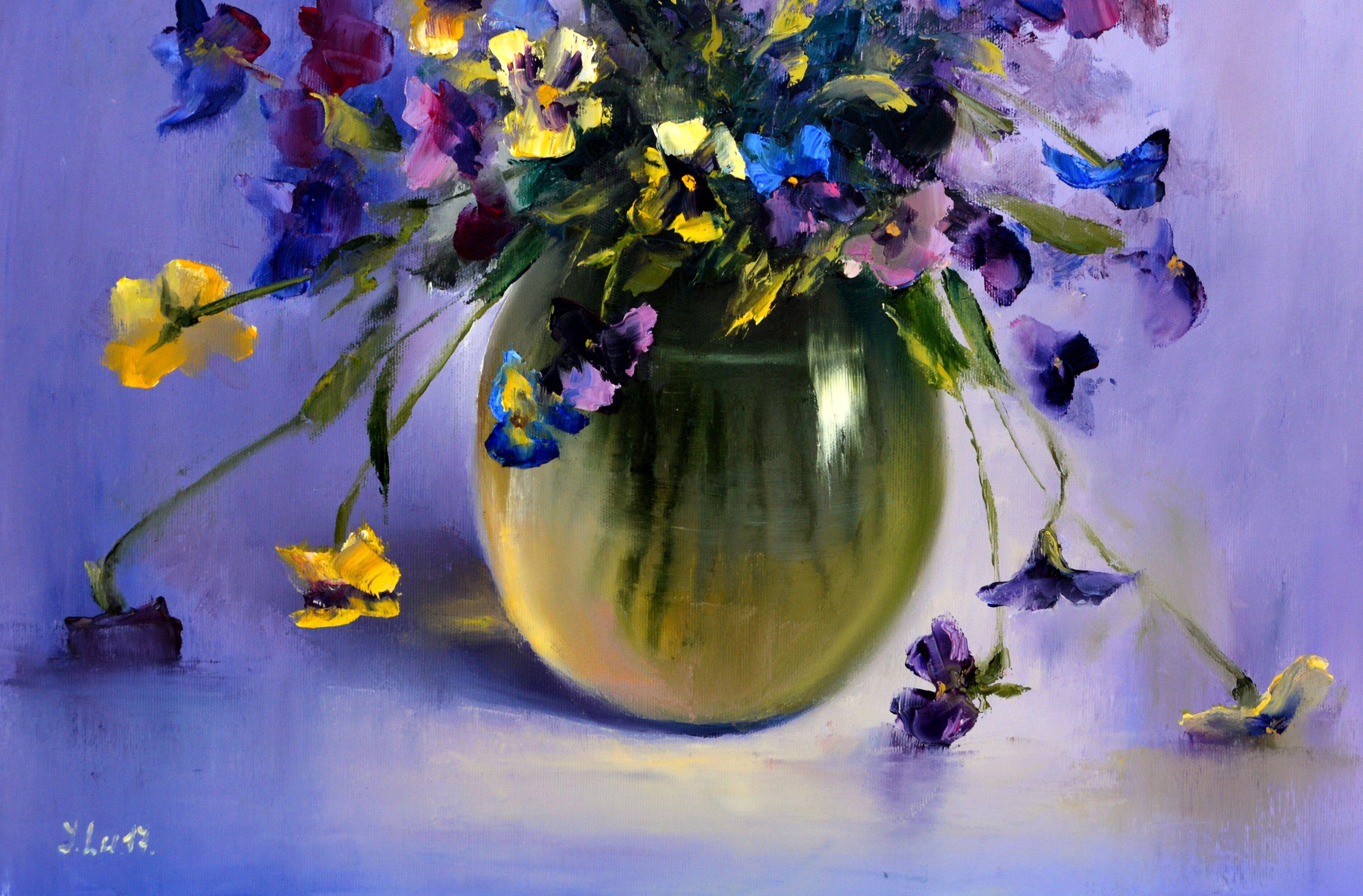 Pansies - Expressionist Painting by Elena Lukina