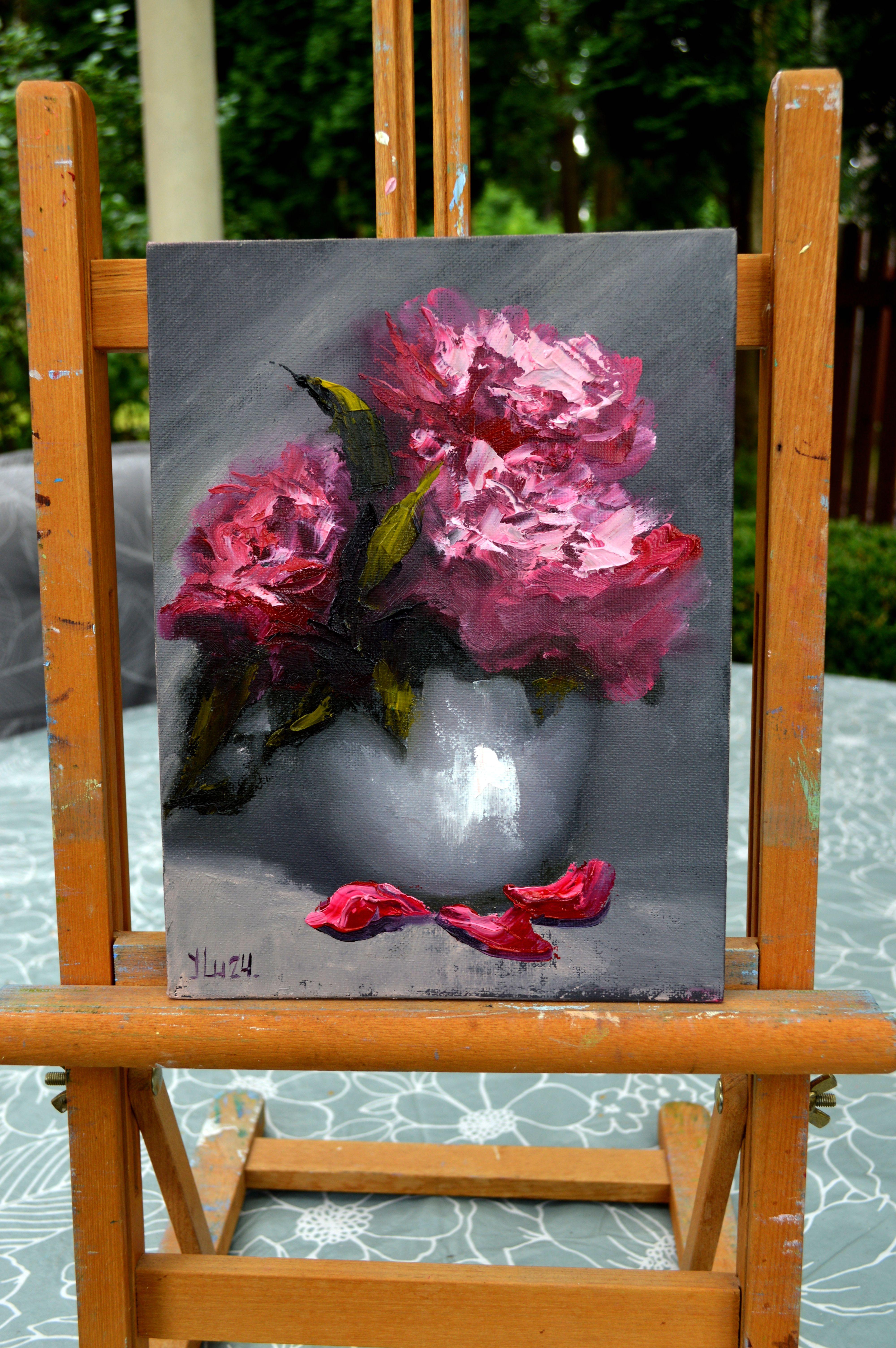 Pivoines 24X18 - Expressionniste Painting par Elena Lukina