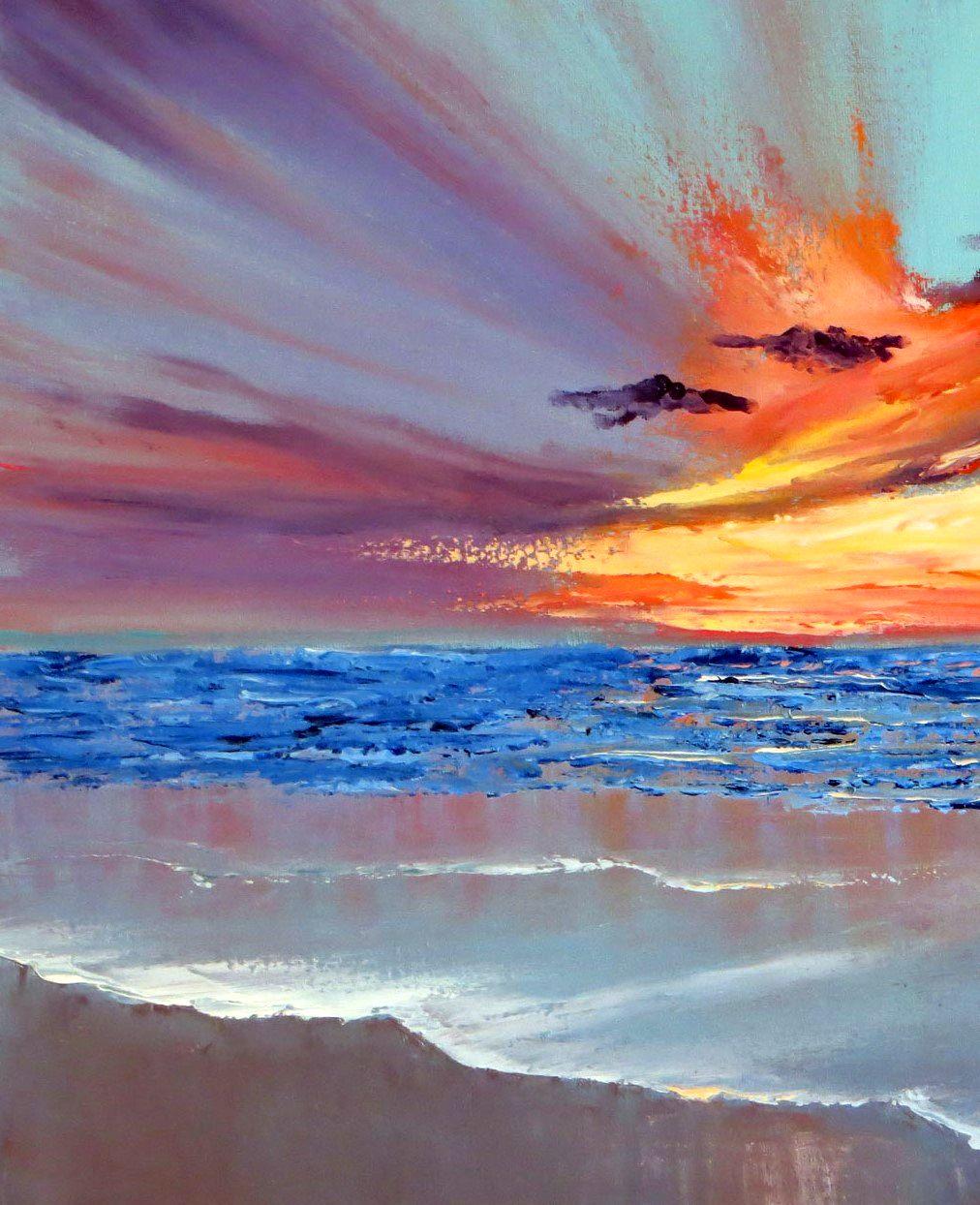 Tramonto pittoresco - Landscape Painting Grigio di Elena Lukina