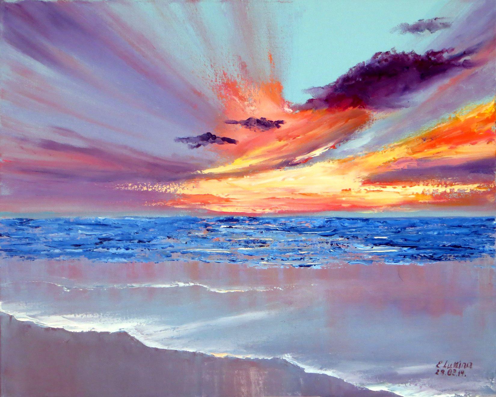 Landscape Painting di Elena Lukina - Tramonto pittoresco