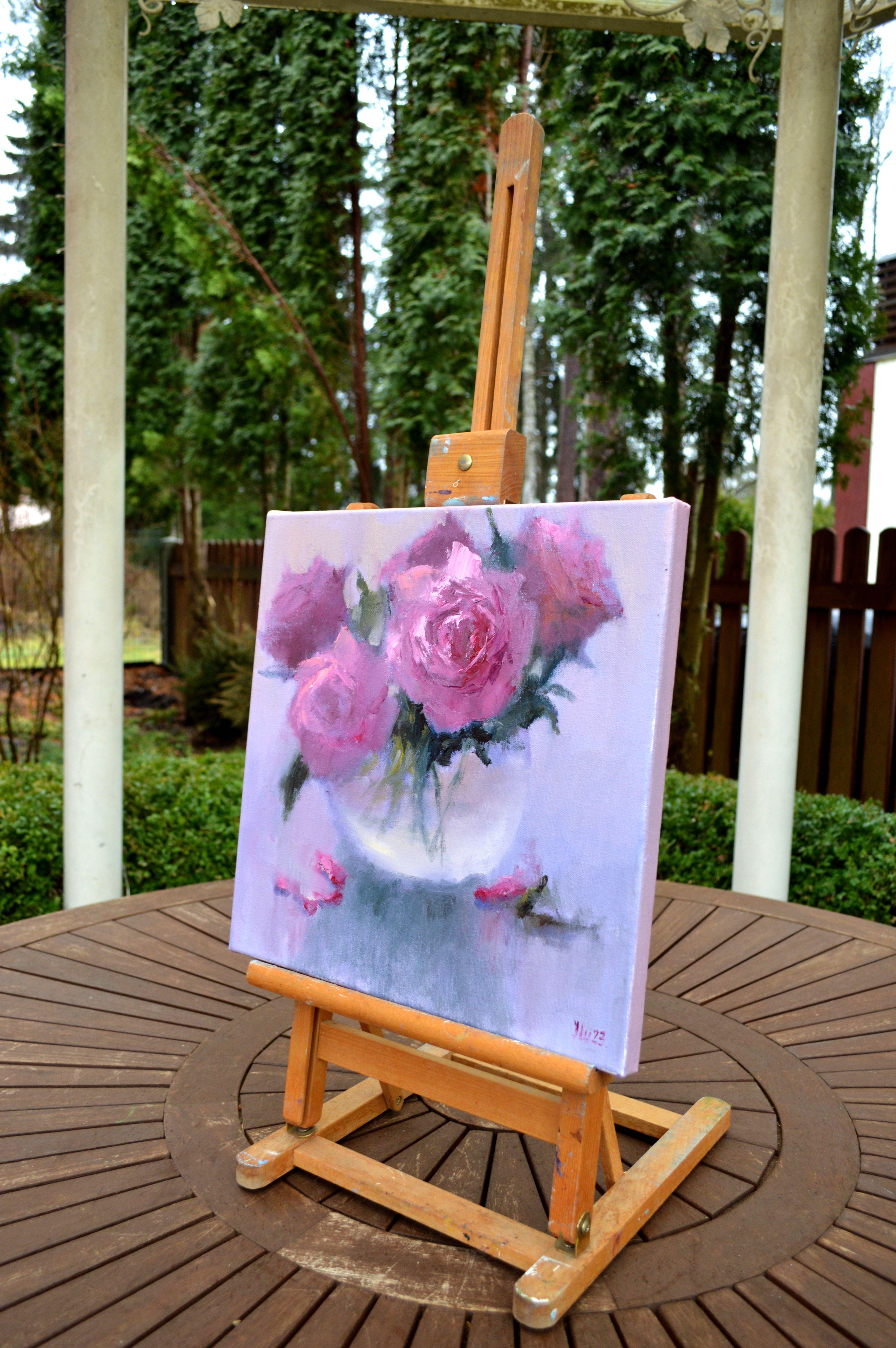 Bouquet rose 35X35 peinture à l'huile.cadeau de St Valentin art. en vente 1