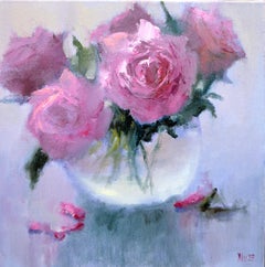 Bouquet rose 35X35 peinture à l'huile.