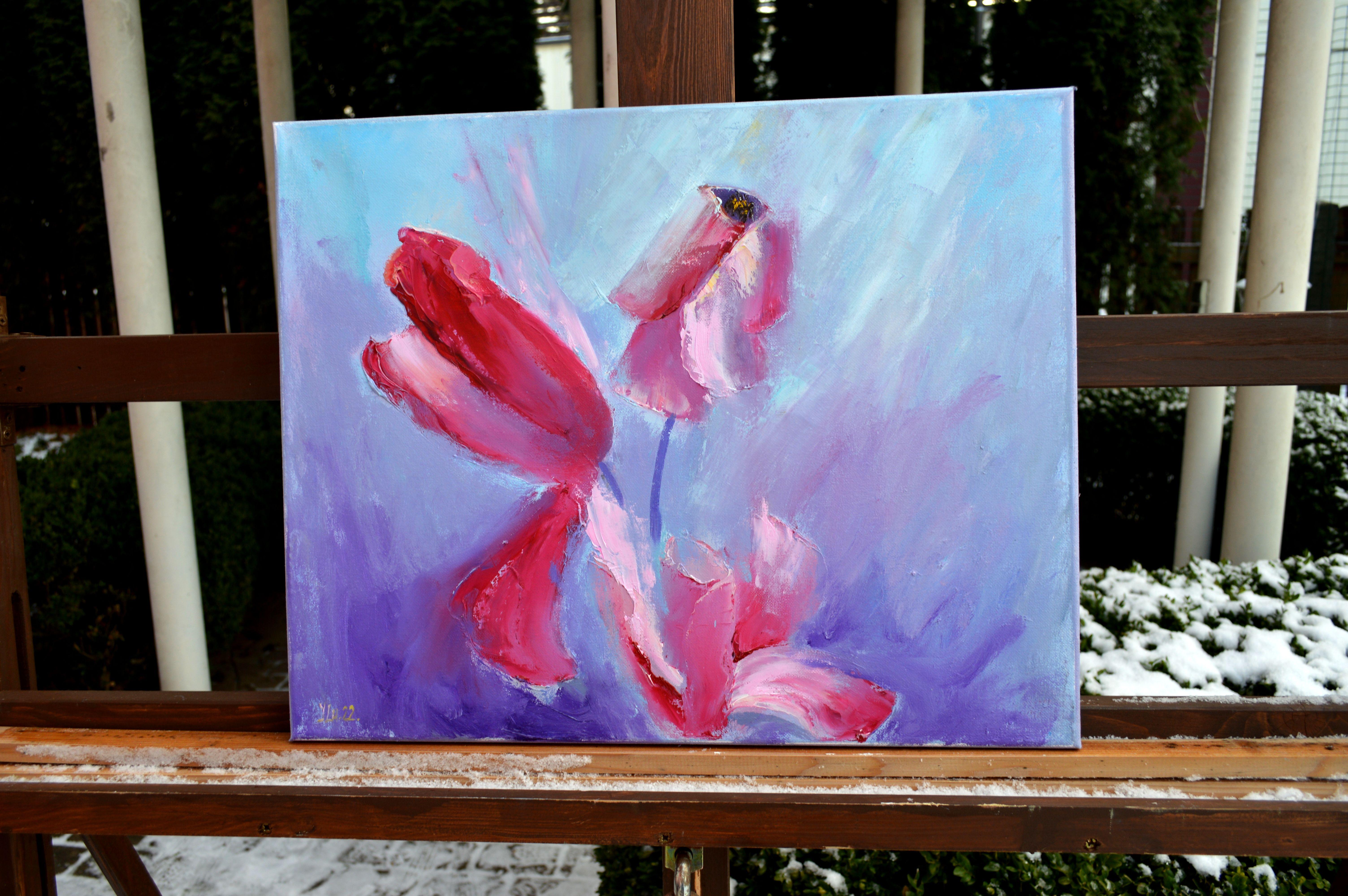 Pink flowers - Expressionist Painting by Elena Lukina