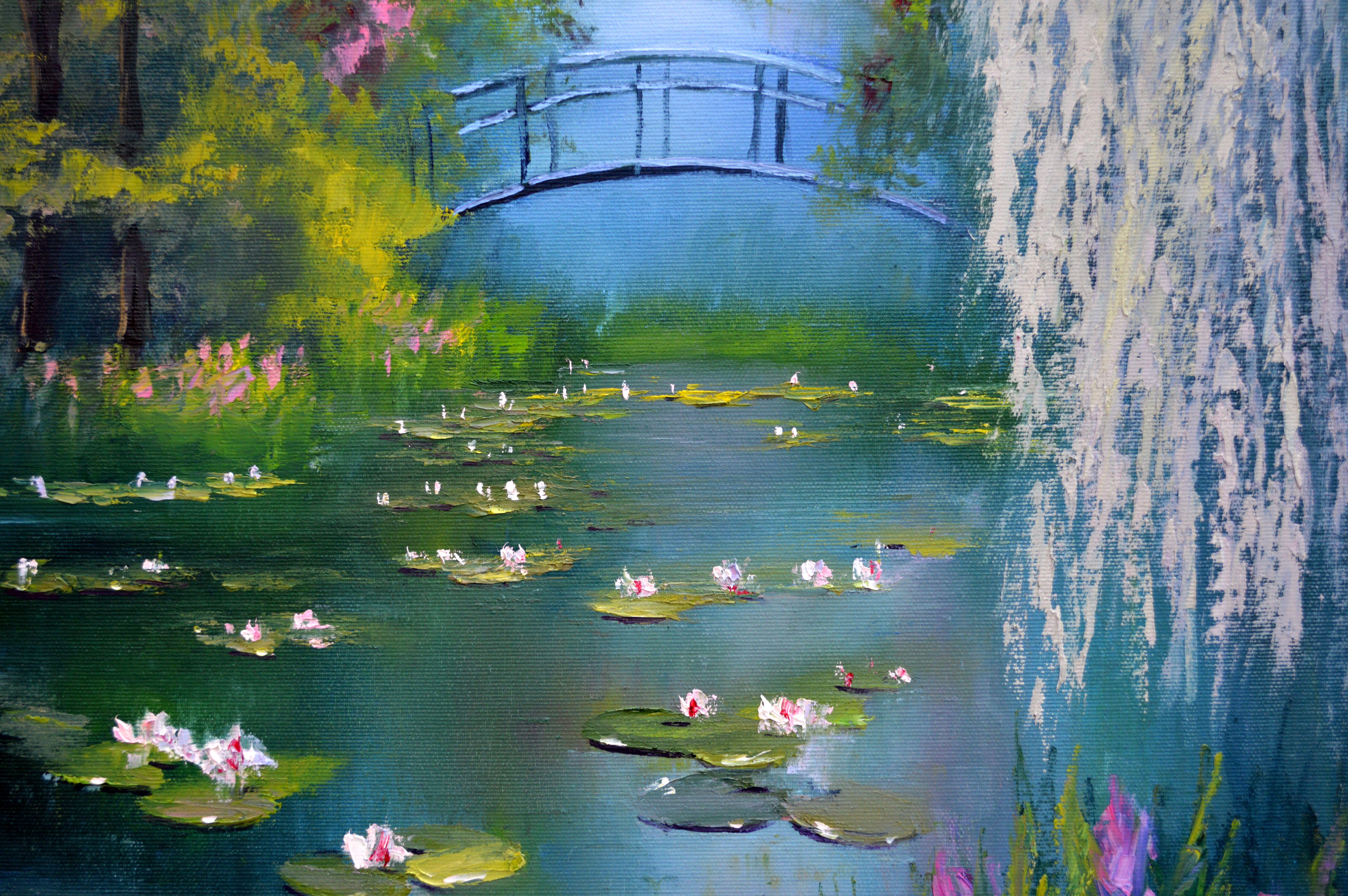 Pond in spring 60X50 oil. Canvas Italy by Caravaggio. For Sale 6