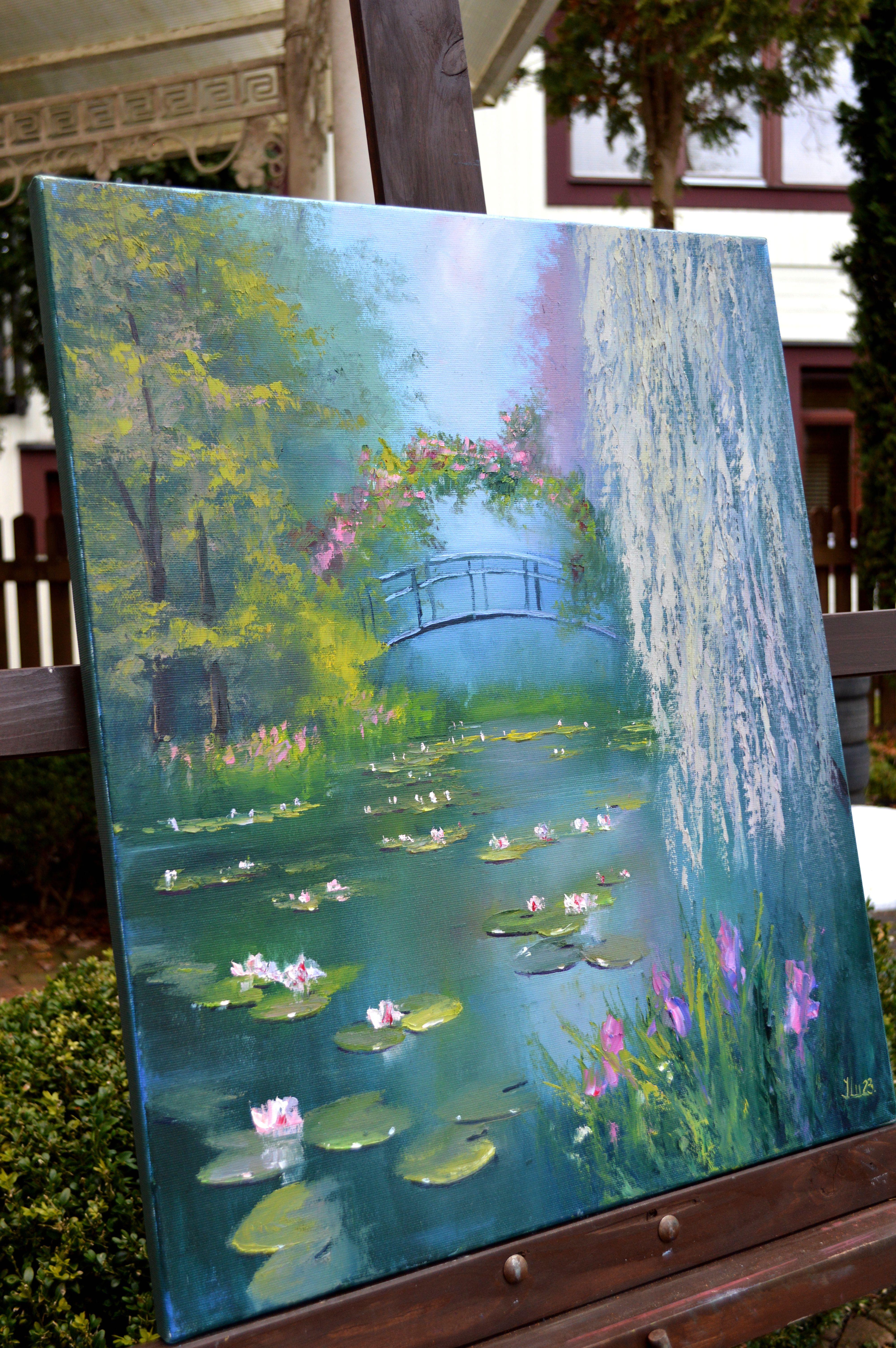 Pond in spring 60X50 oil. Canvas Italy by Caravaggio. For Sale 1