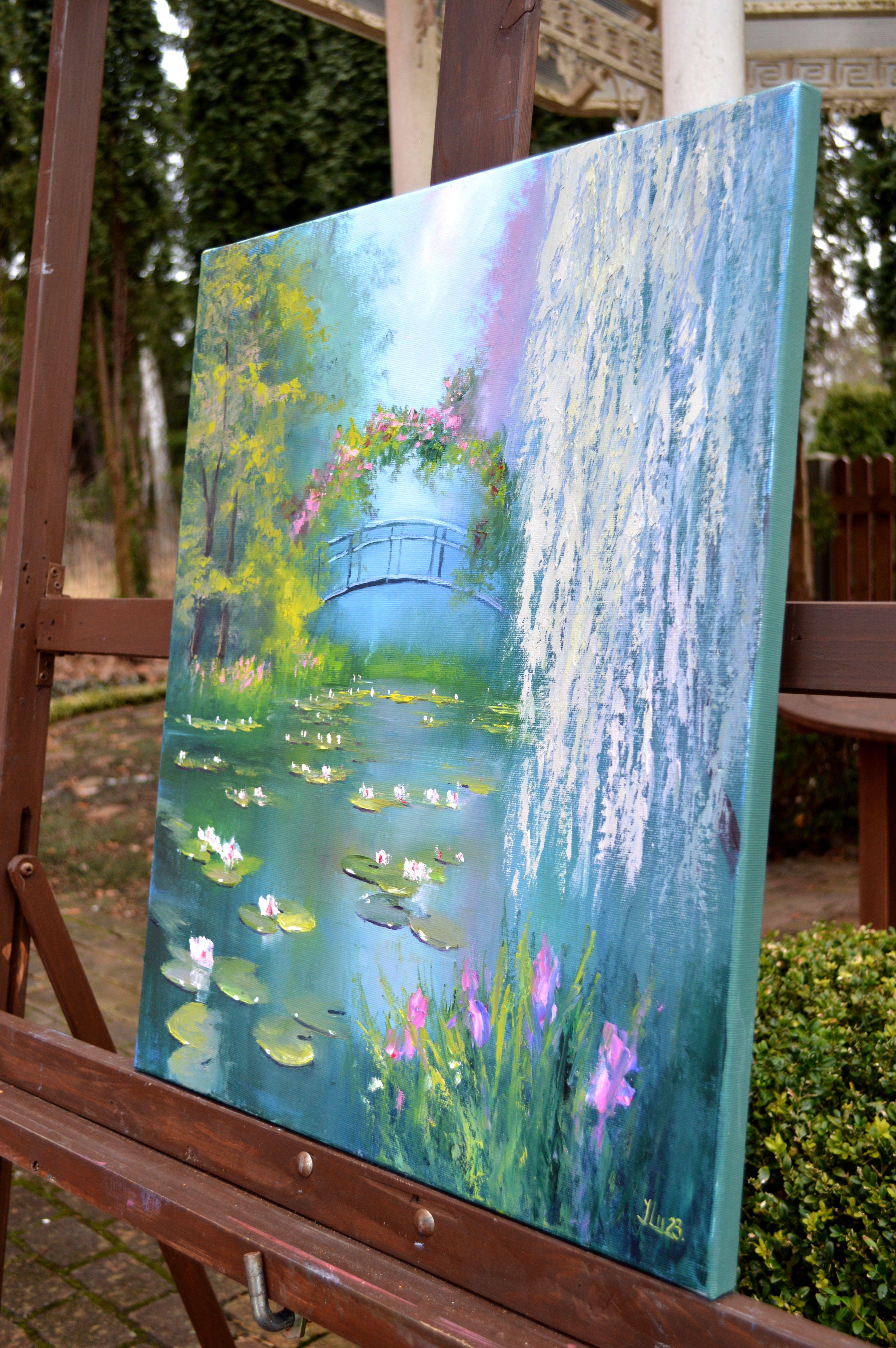 Teich in Frühling 60X50 Öl. Leinwand Italien von Caravaggio. im Angebot 1