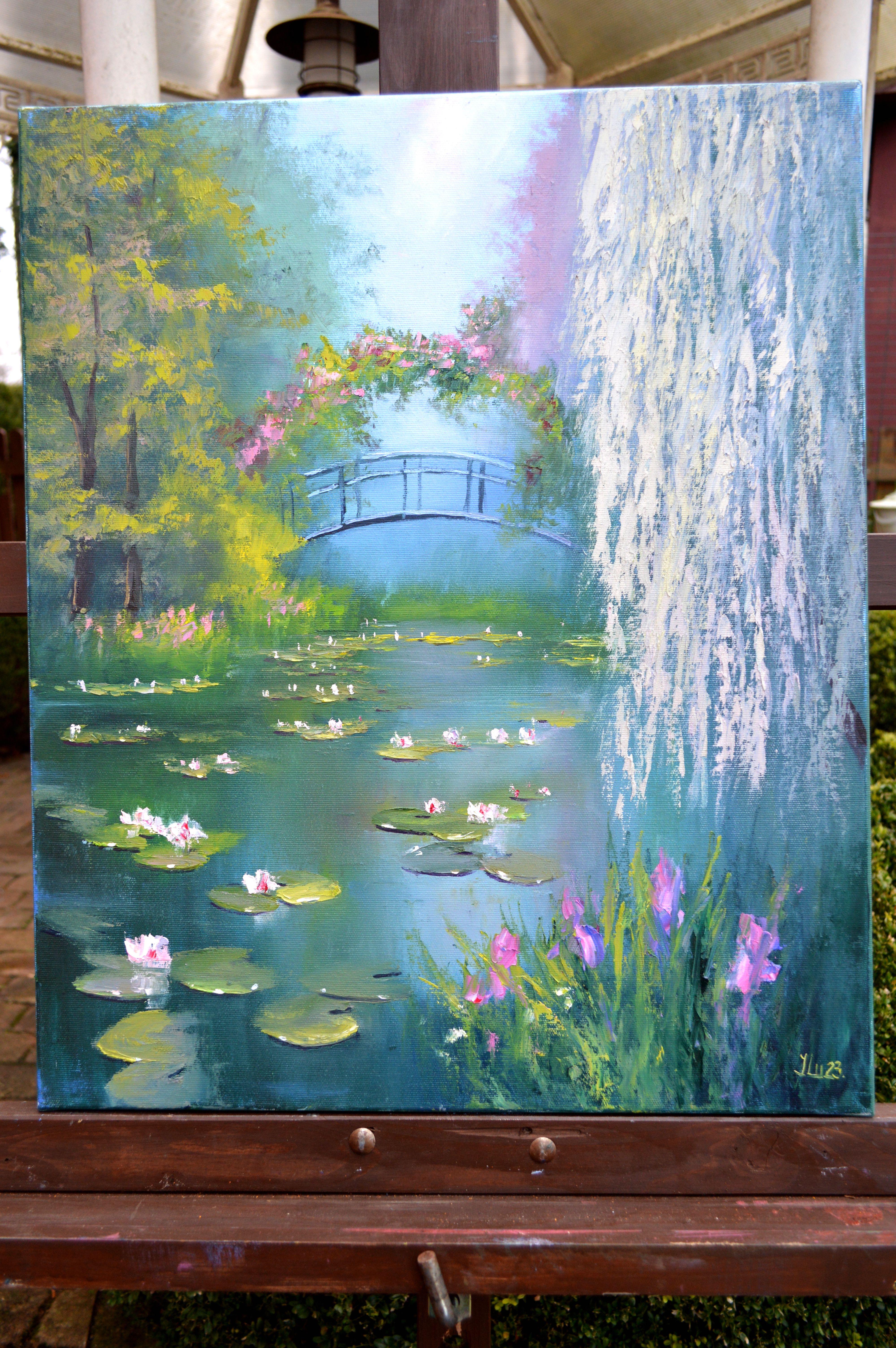 Teich in Frühling 60X50 Öl. Leinwand Italien von Caravaggio. im Angebot 3