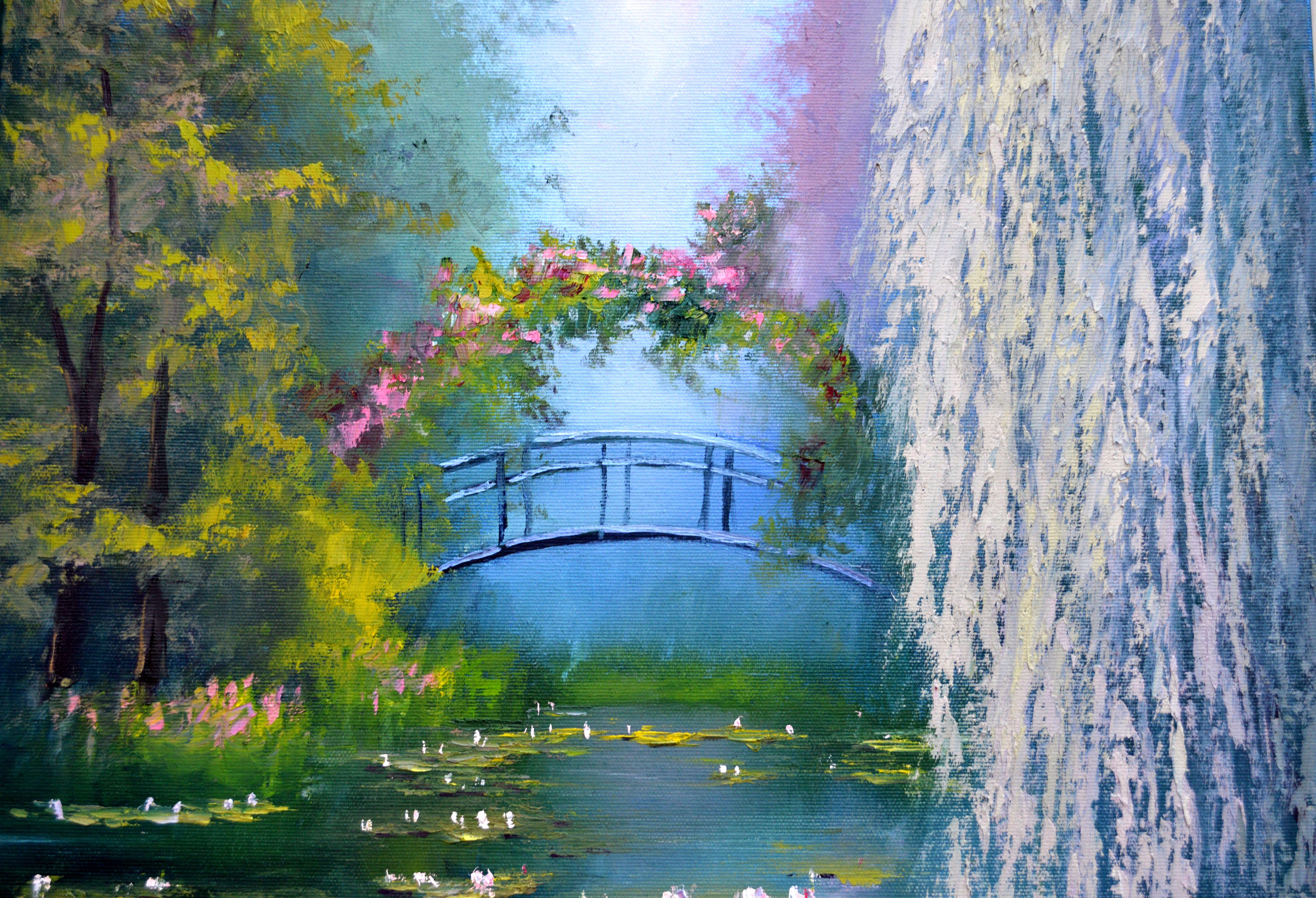 Estanque en primavera 60X50 aceite. Lienzo Italia de Caravaggio. en venta 4