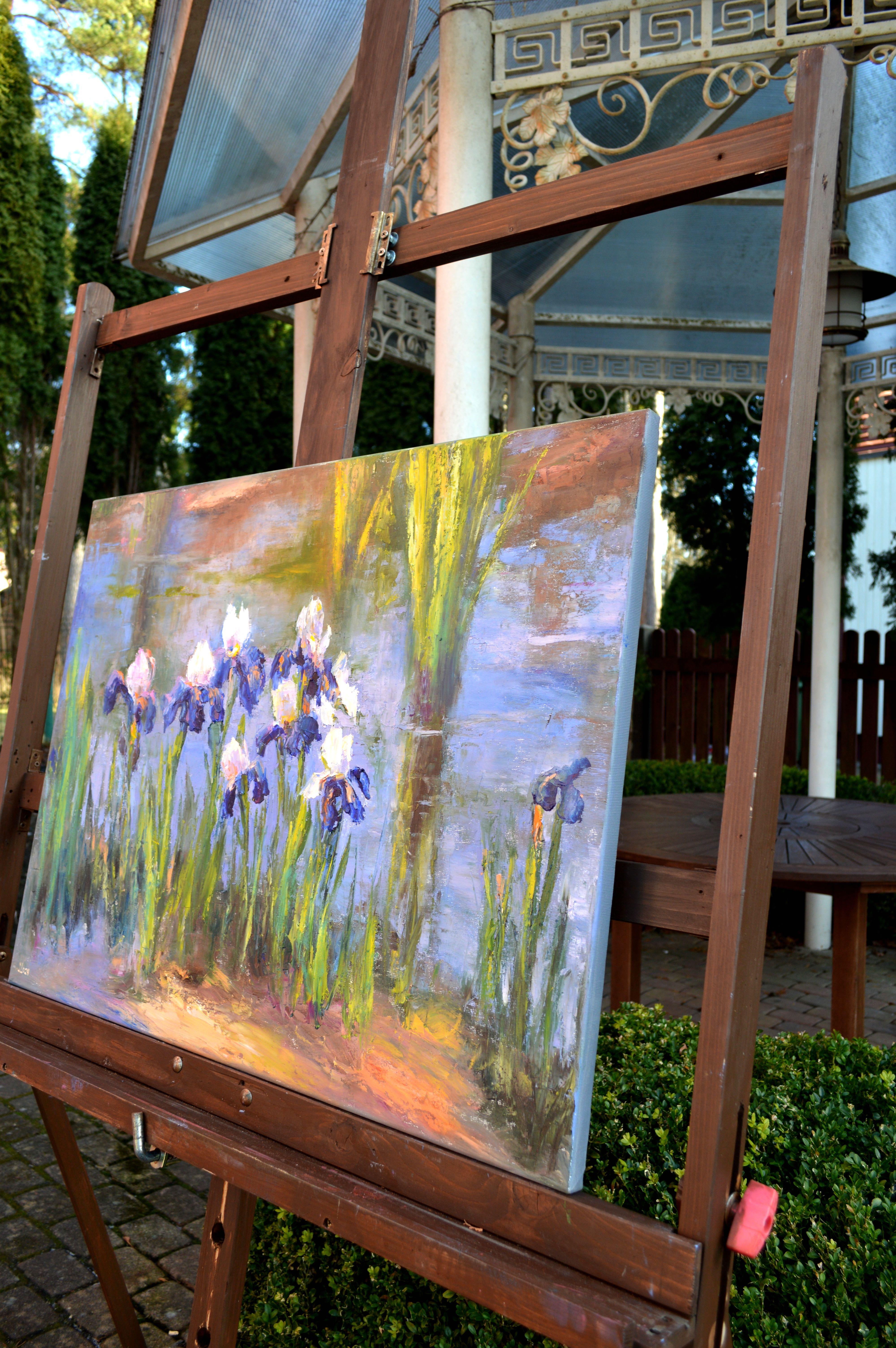 Pond with beautiful irises 60Х80 oil on canvas For Sale 6