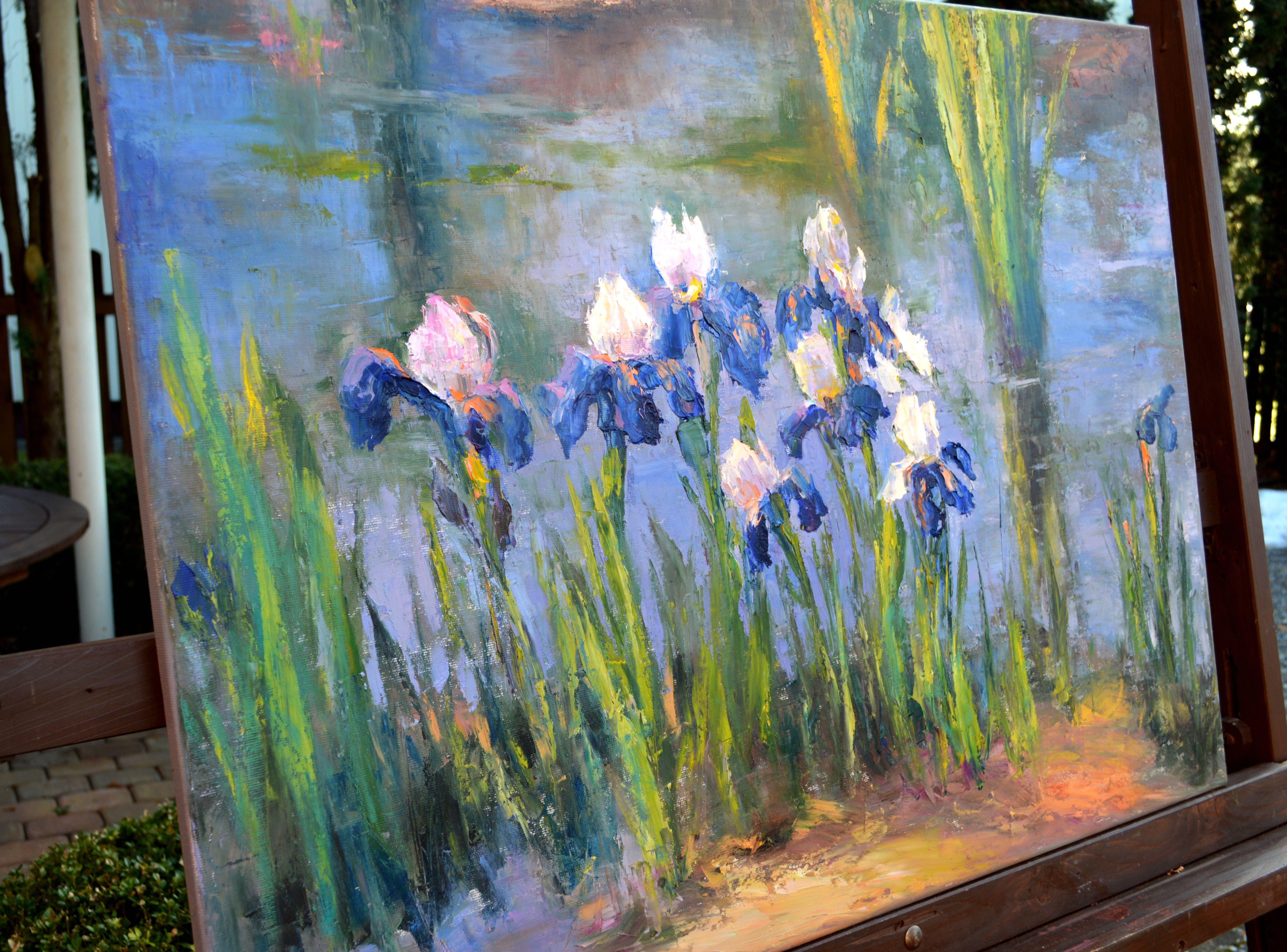 Pond with beautiful irises 60Х80 oil on canvas For Sale 7